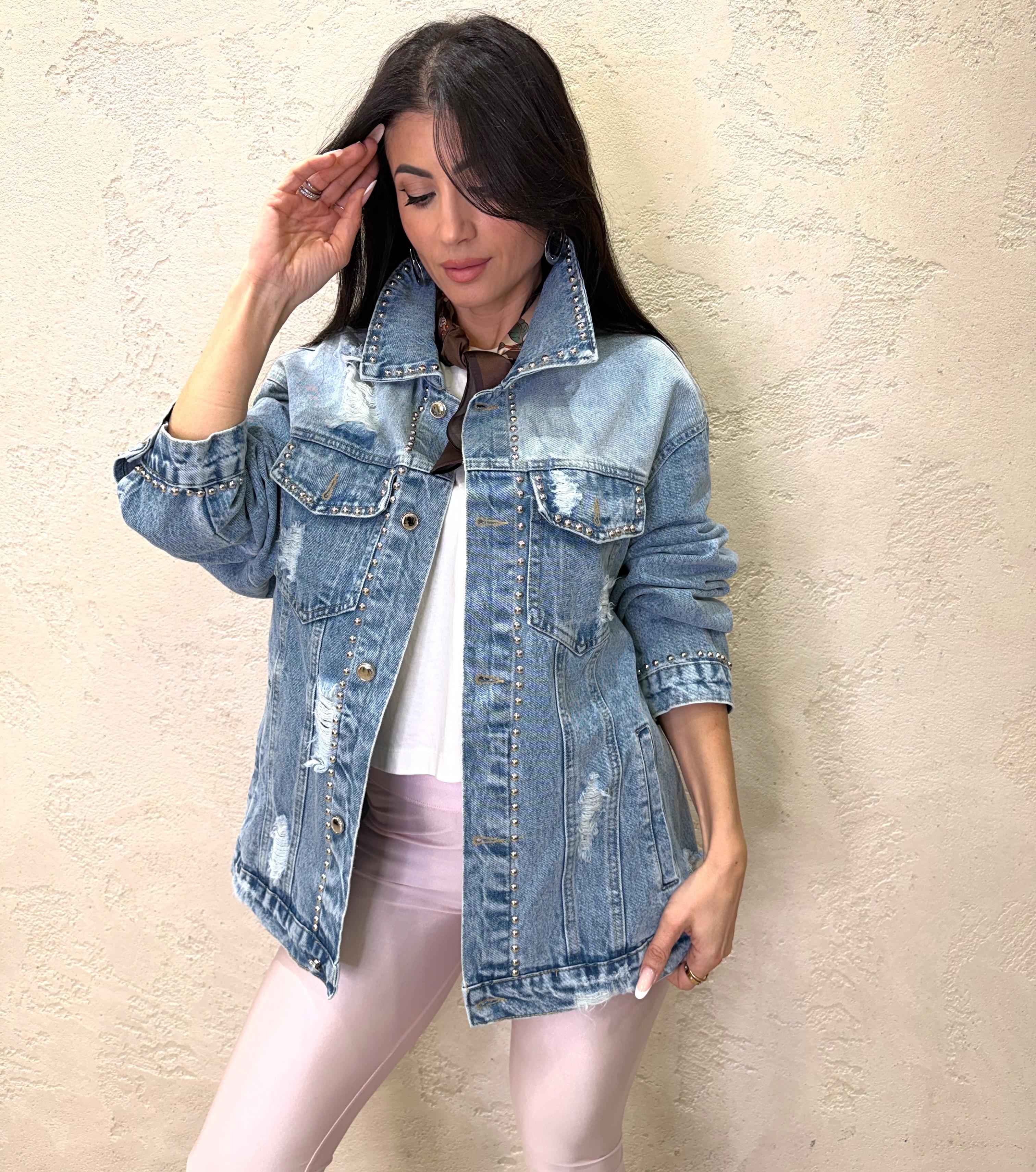 giacca in denim con rotture e borchie 258711 DENIM SUSY MIX 