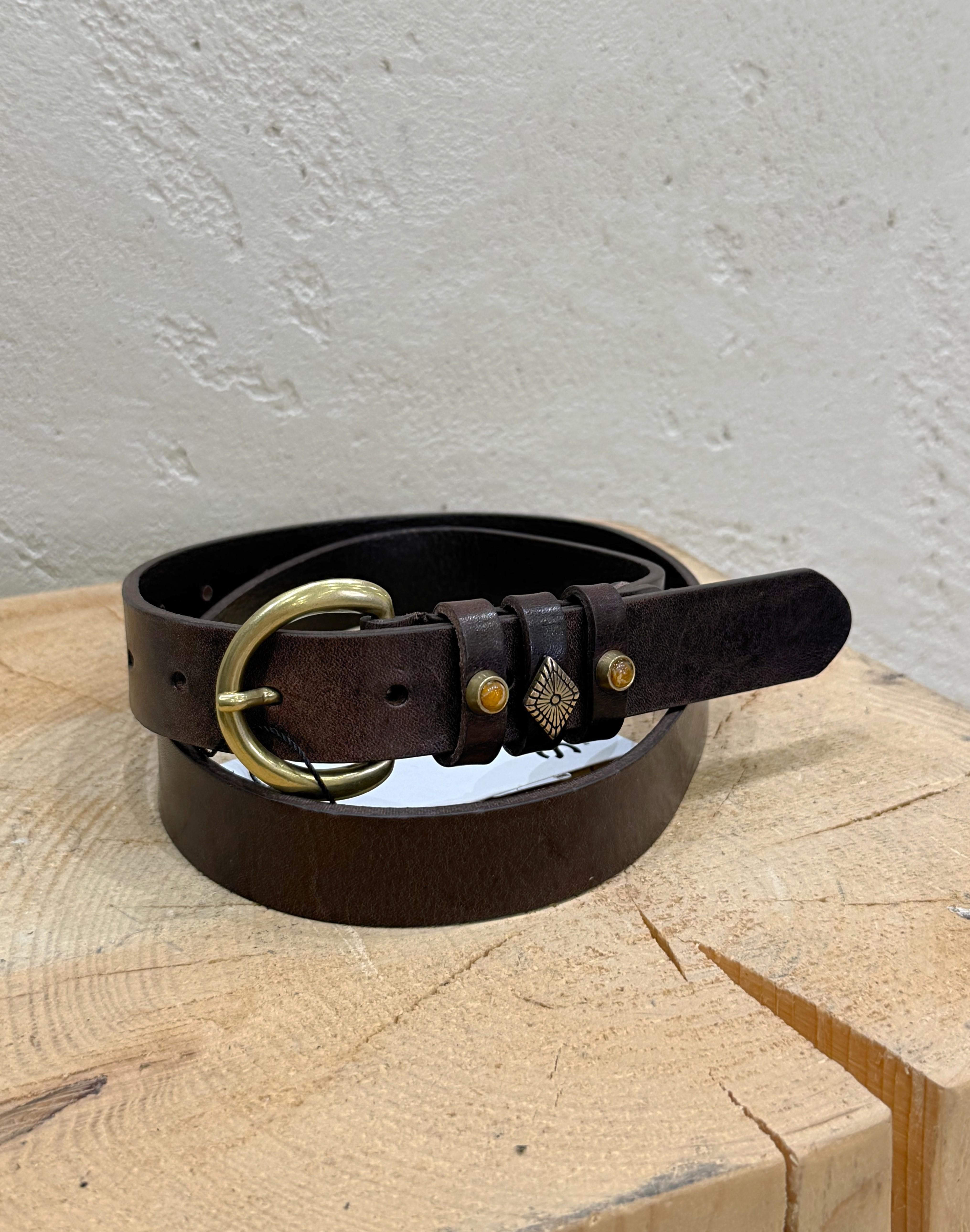 cintura in vero cuoio stile etnico con pietre W2587 MORO SUSY MIX 