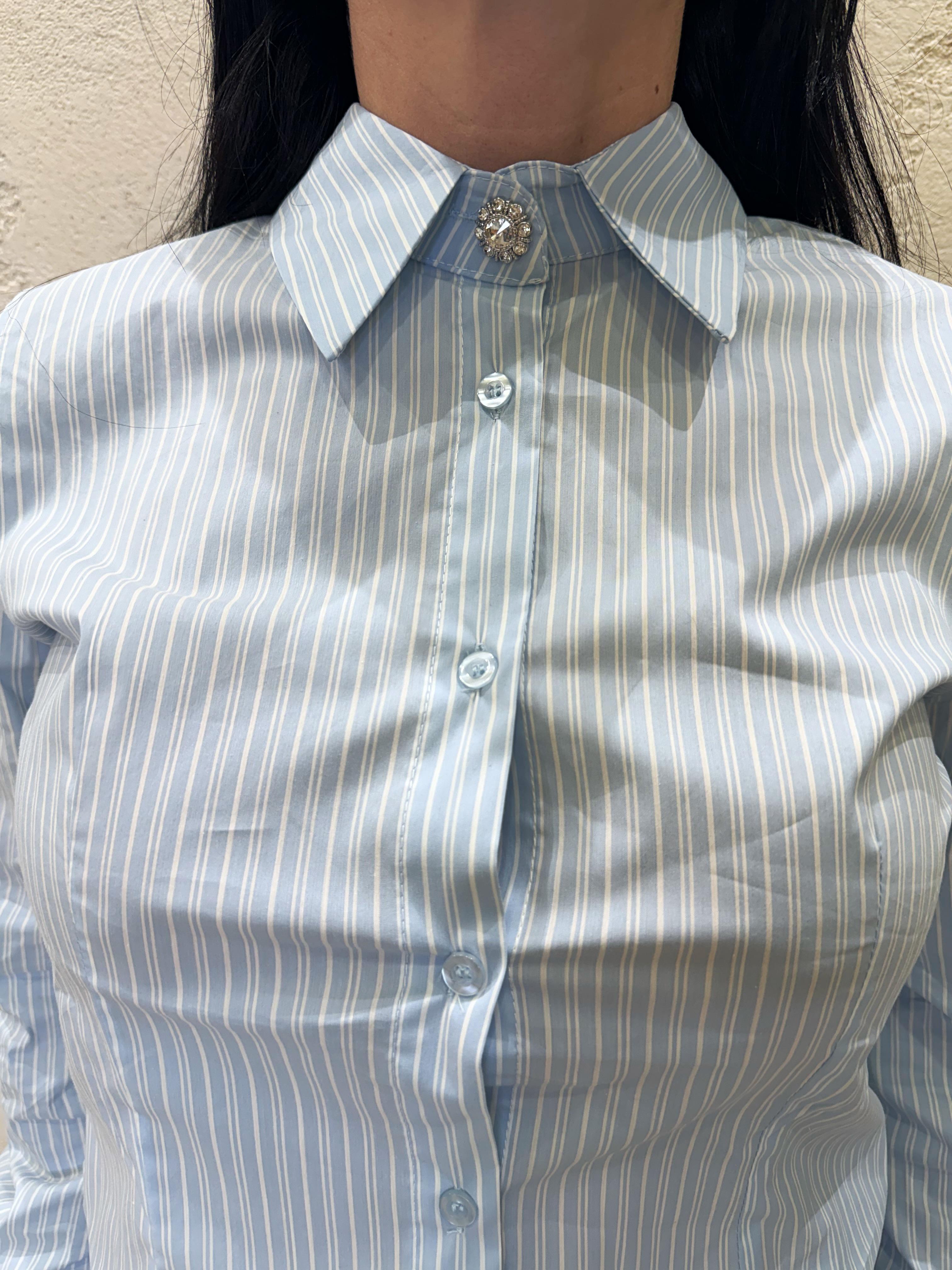 camicia gessata con bottone gioiello BE748 CELESTE SUSY MIX 