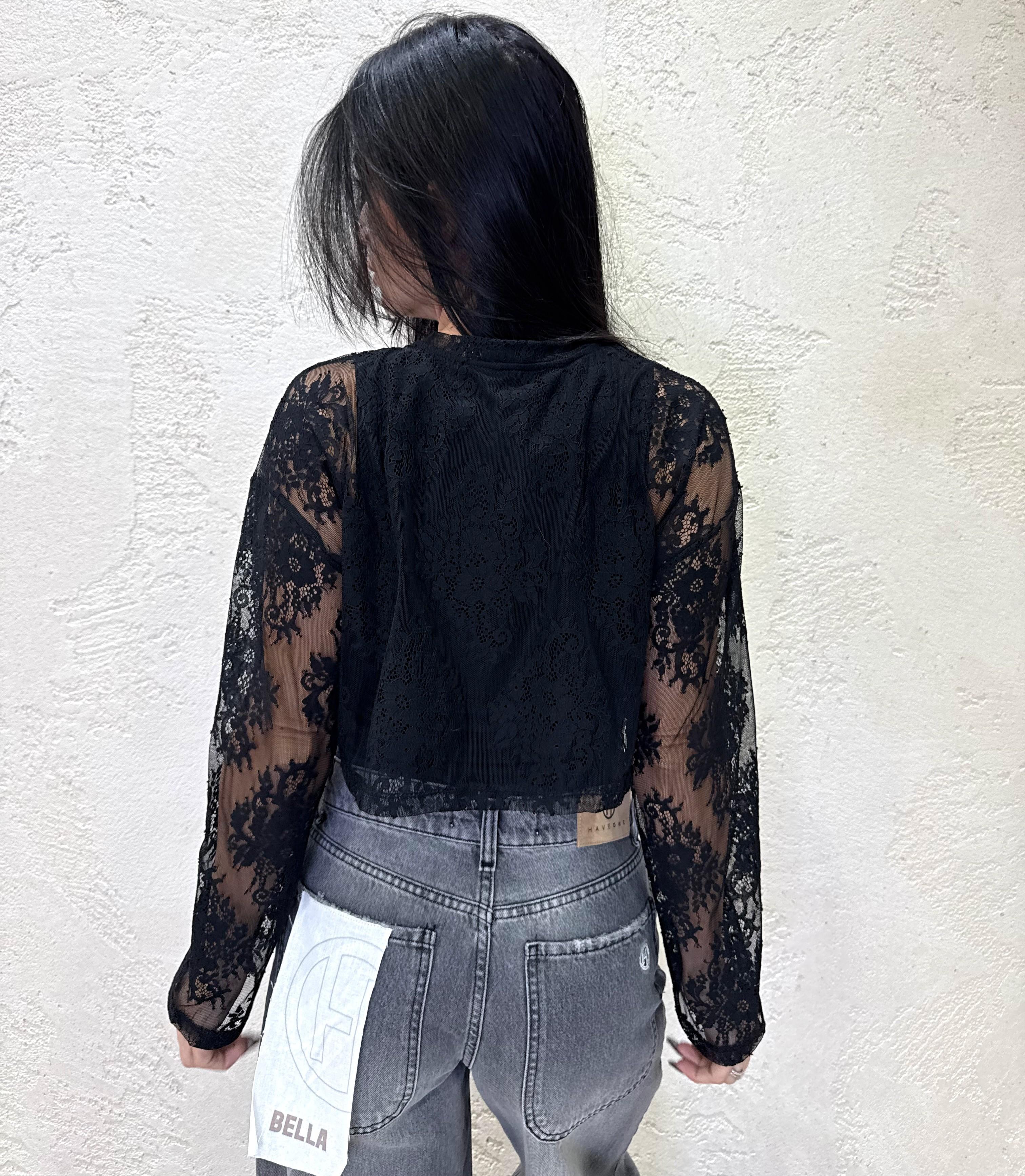 t-shirt in pizzo con body incorporato BMA-P015 NERO HAVEONE 