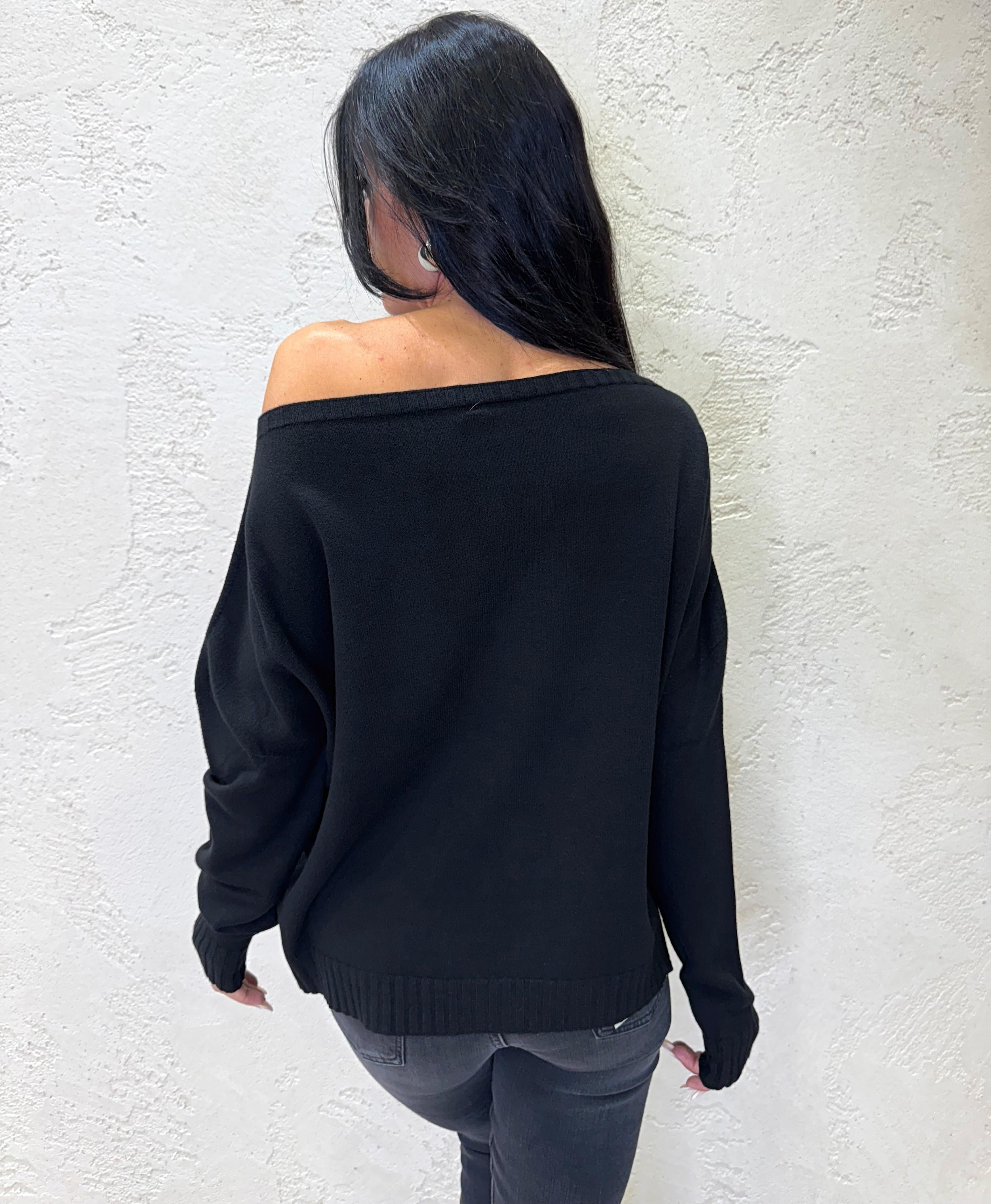 pull basico scollo a barchetta IT883NEW NERO TENSIONE IN 