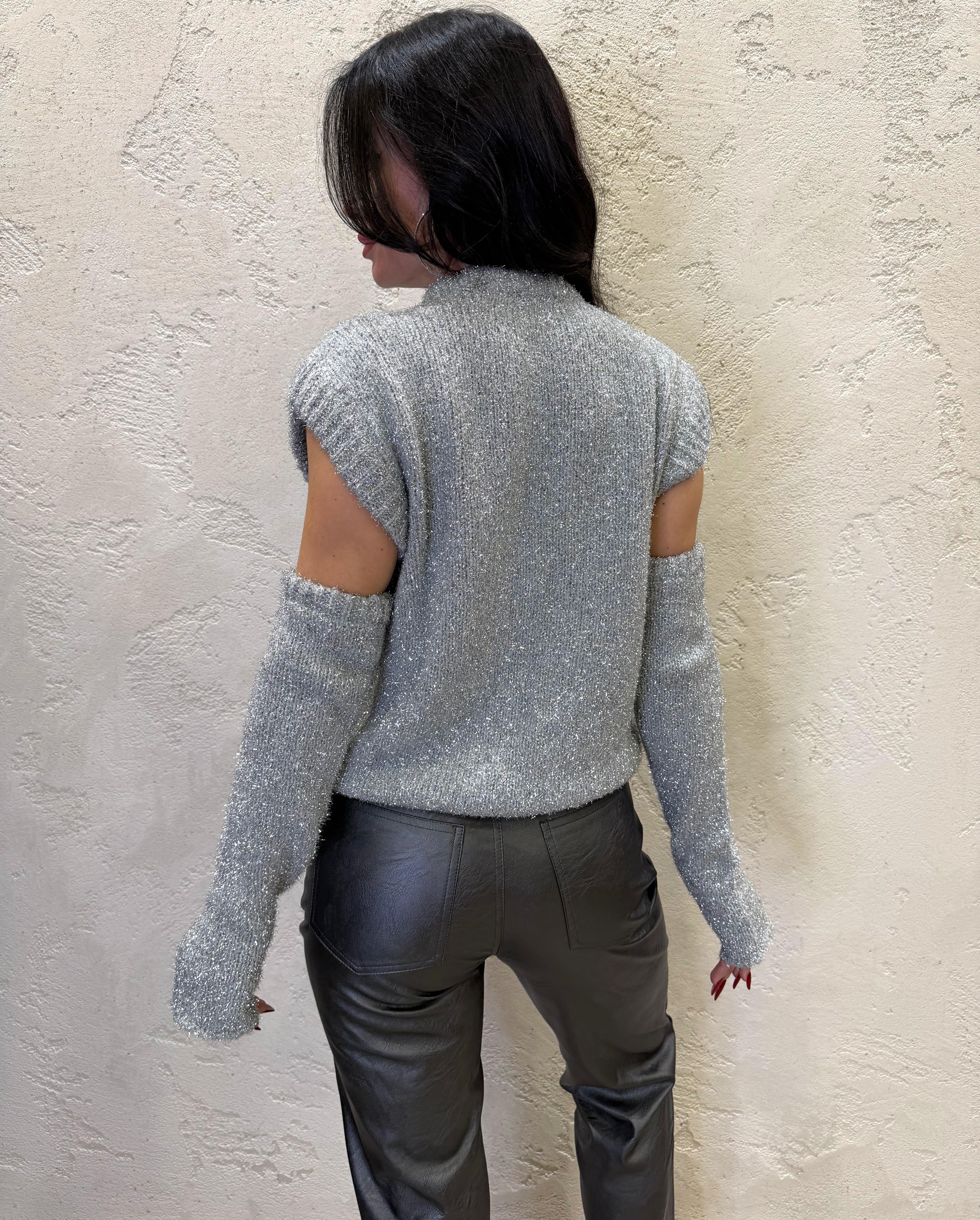 pull smanicato con manicotti lurex 33036 ARGENTO VICOLO 
