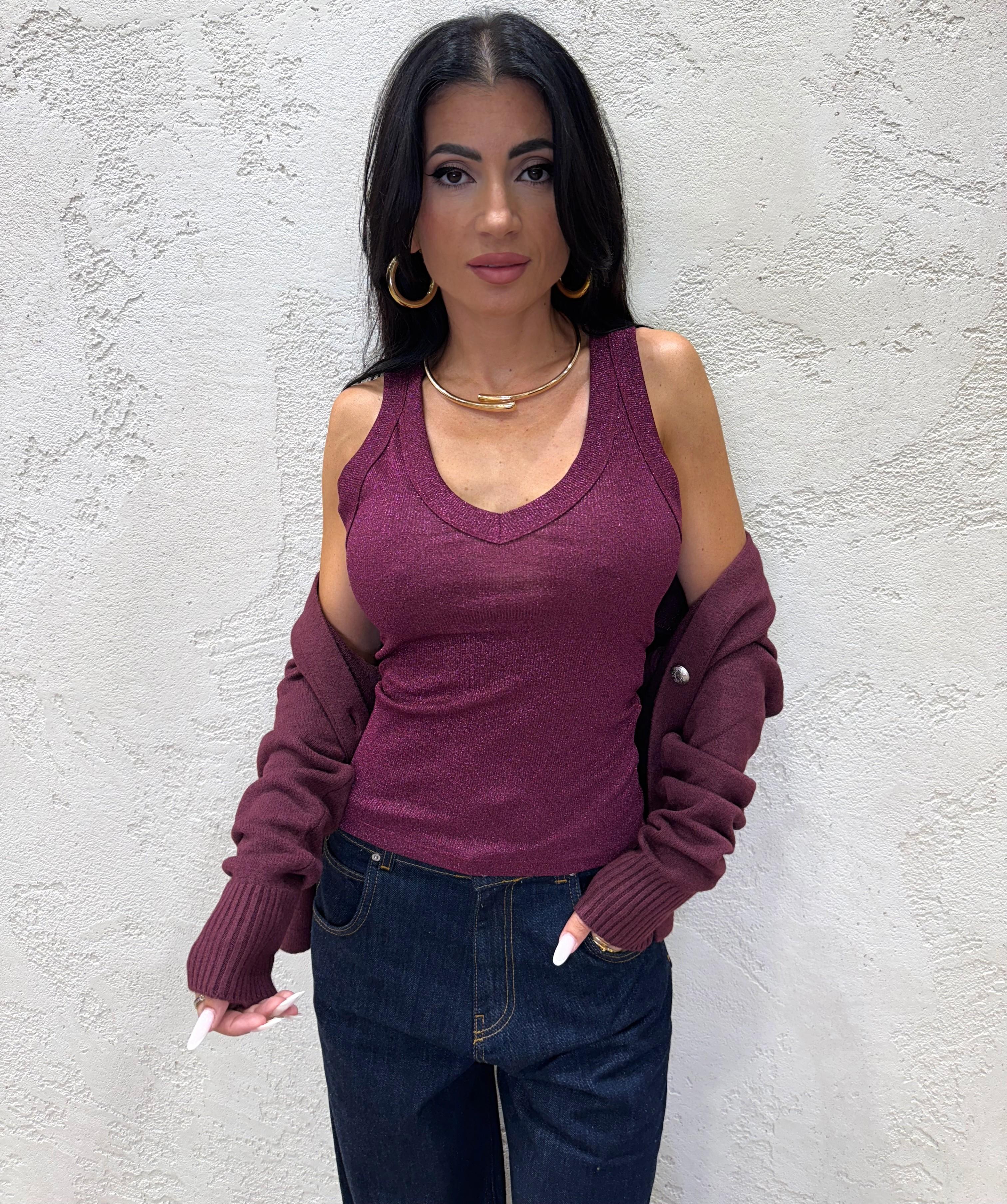 canotta in lurex con scollo a v UF0060 VINO VICOLO 