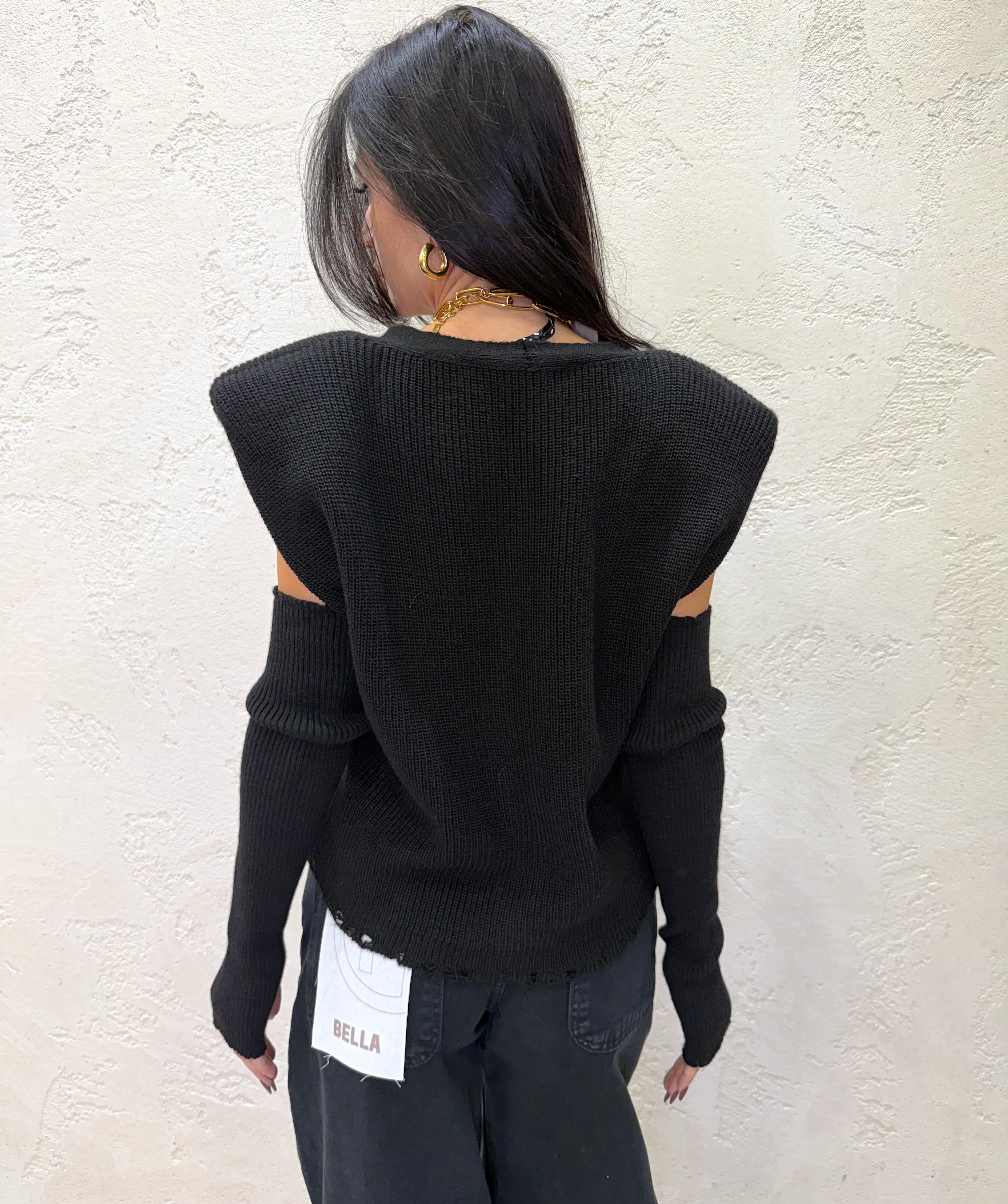 gilet misto lana con spalline e manicotti LFP-P015 NERO HAVEONE 