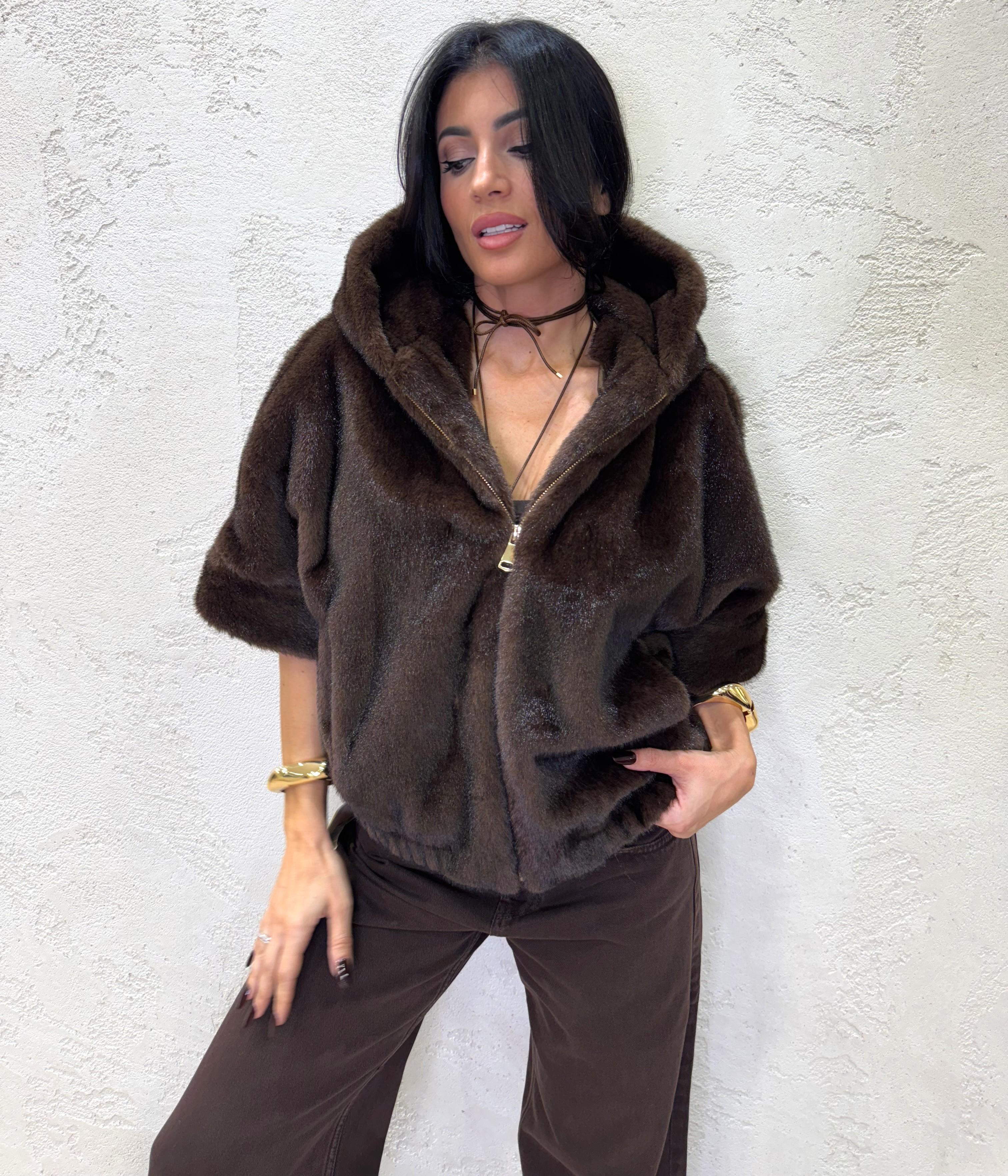 ecopelliccia a bomber con cappuccio PPONCAP MORO ELEVI 