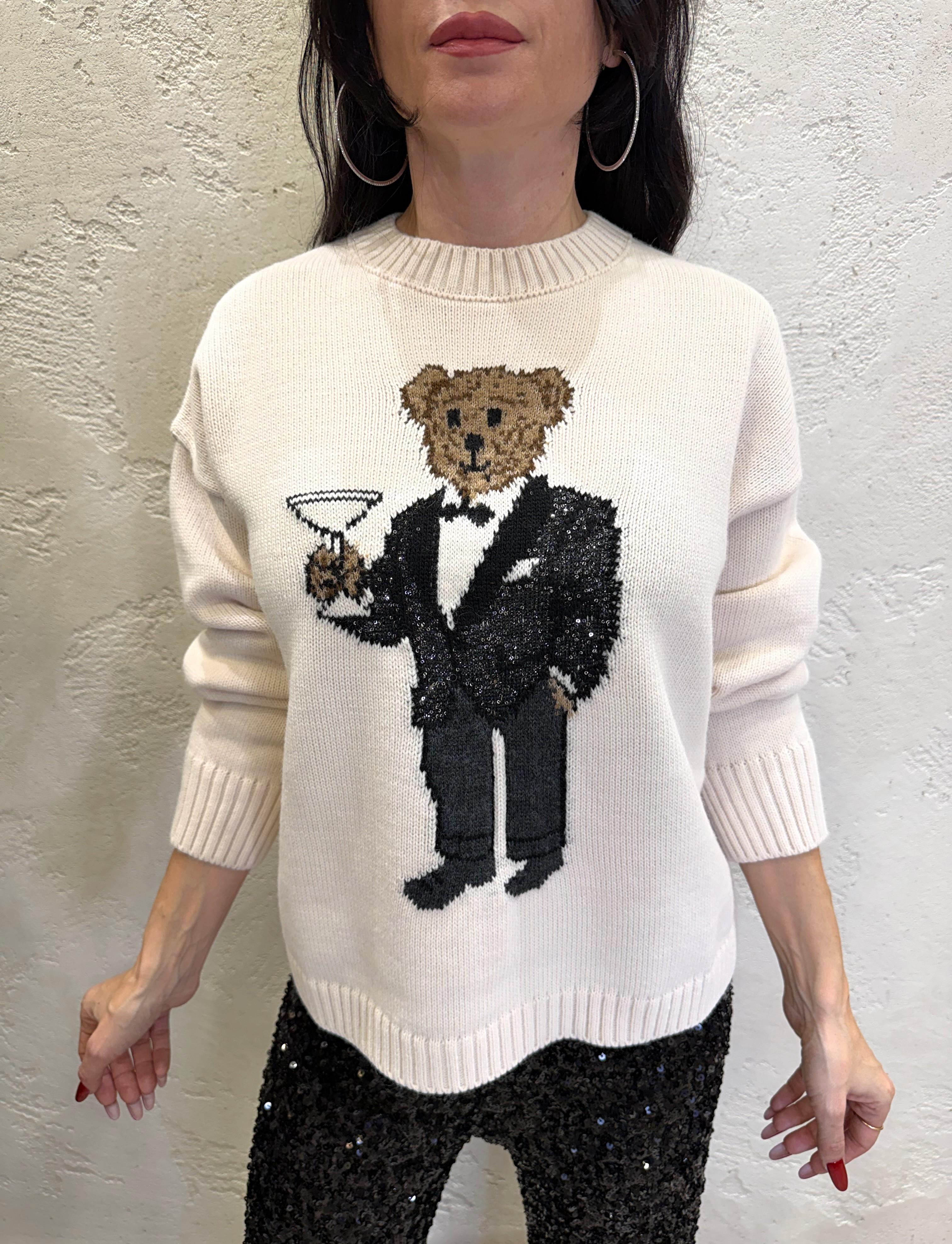 maglioncino con ricamo orso in smoking W5HMJ59A4000R BURRO TENSIONE IN 