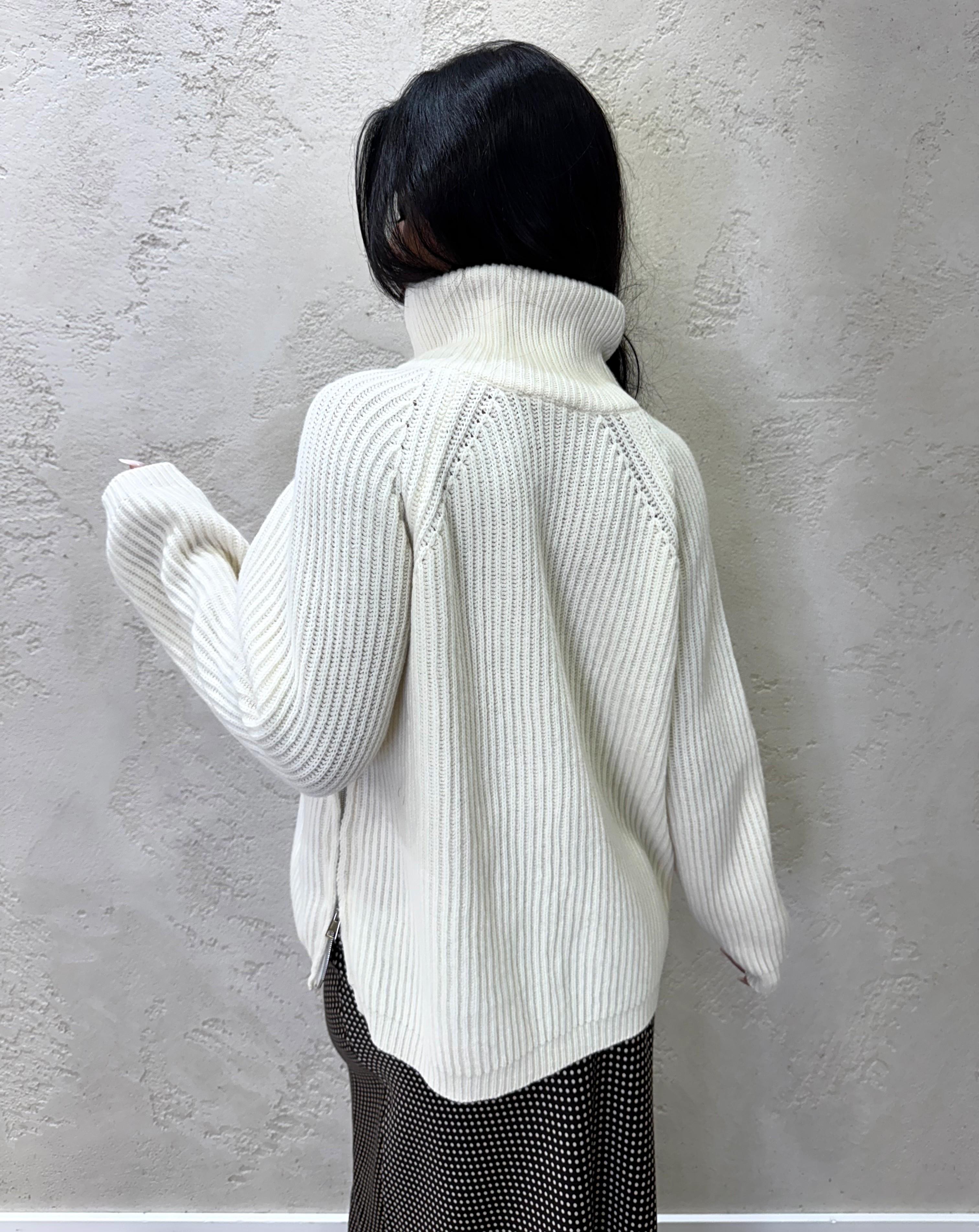 maglione in lana a collo alto con zip 55069F BURRO VICOLO 