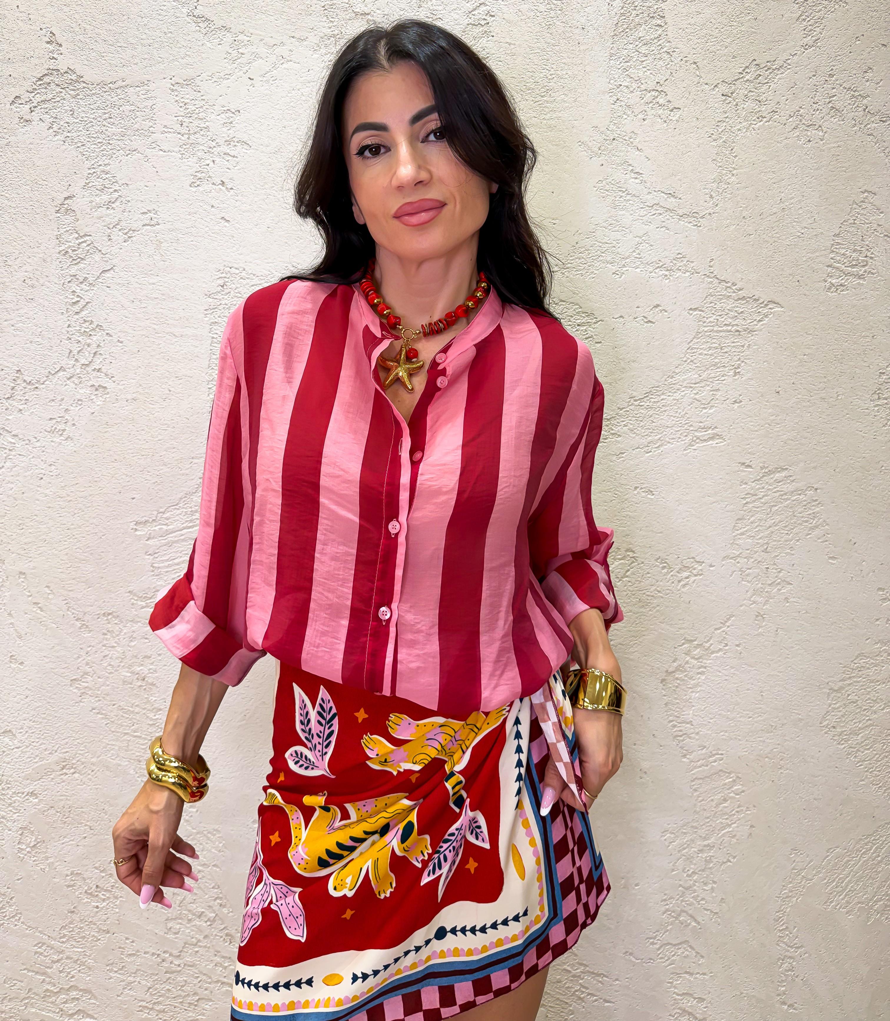 camicia a righe effetto vedo non vedo CVS-Q398 ROSA/FUXIA HAVEONE 