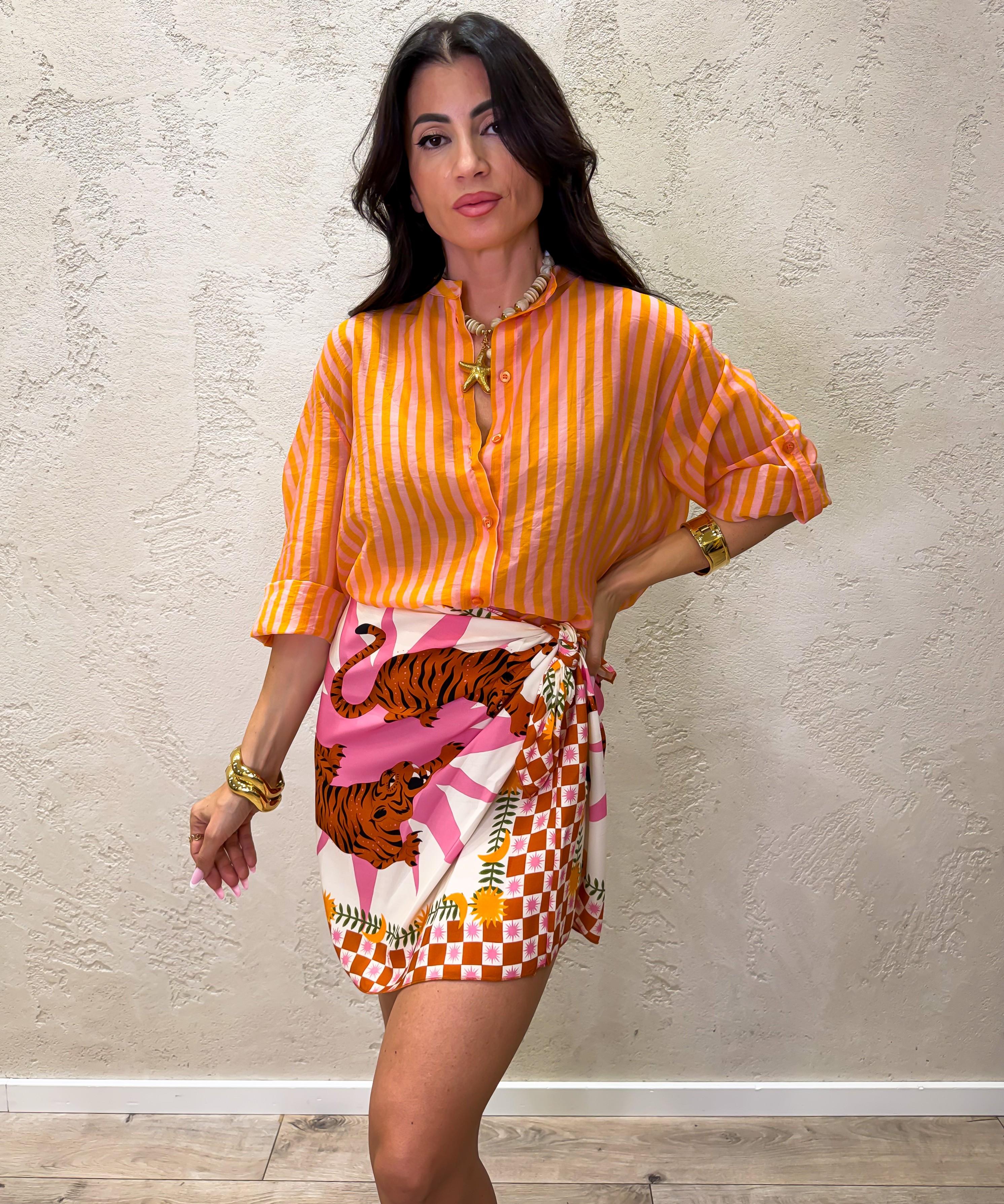 camicia a righe effetto vedo non vedo CVS-Q423 ARANCIO/FUXIA HAVEONE 