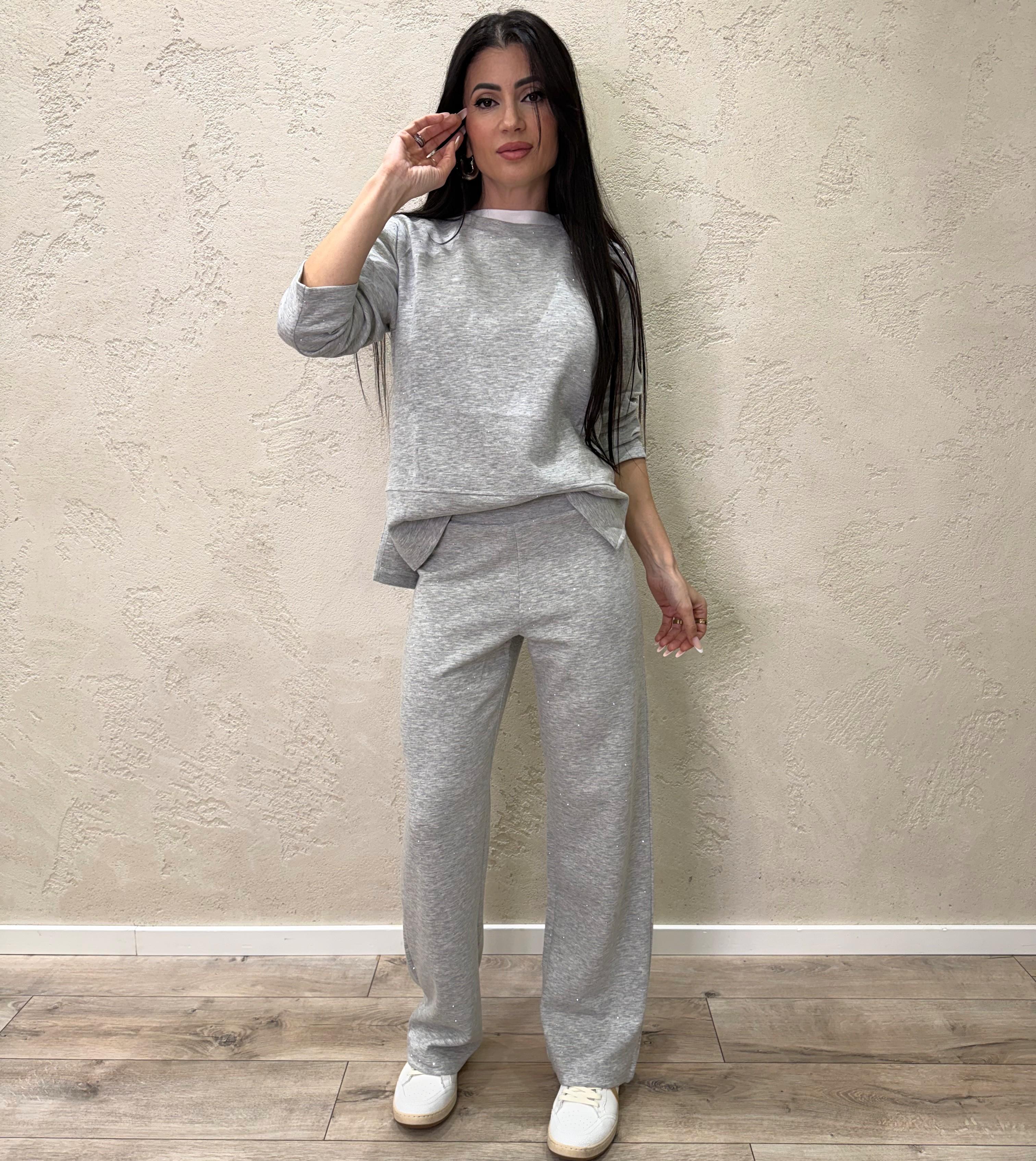 completo coordinato in felpa con strass COMPLETRASS GRIGIO ELEVI 