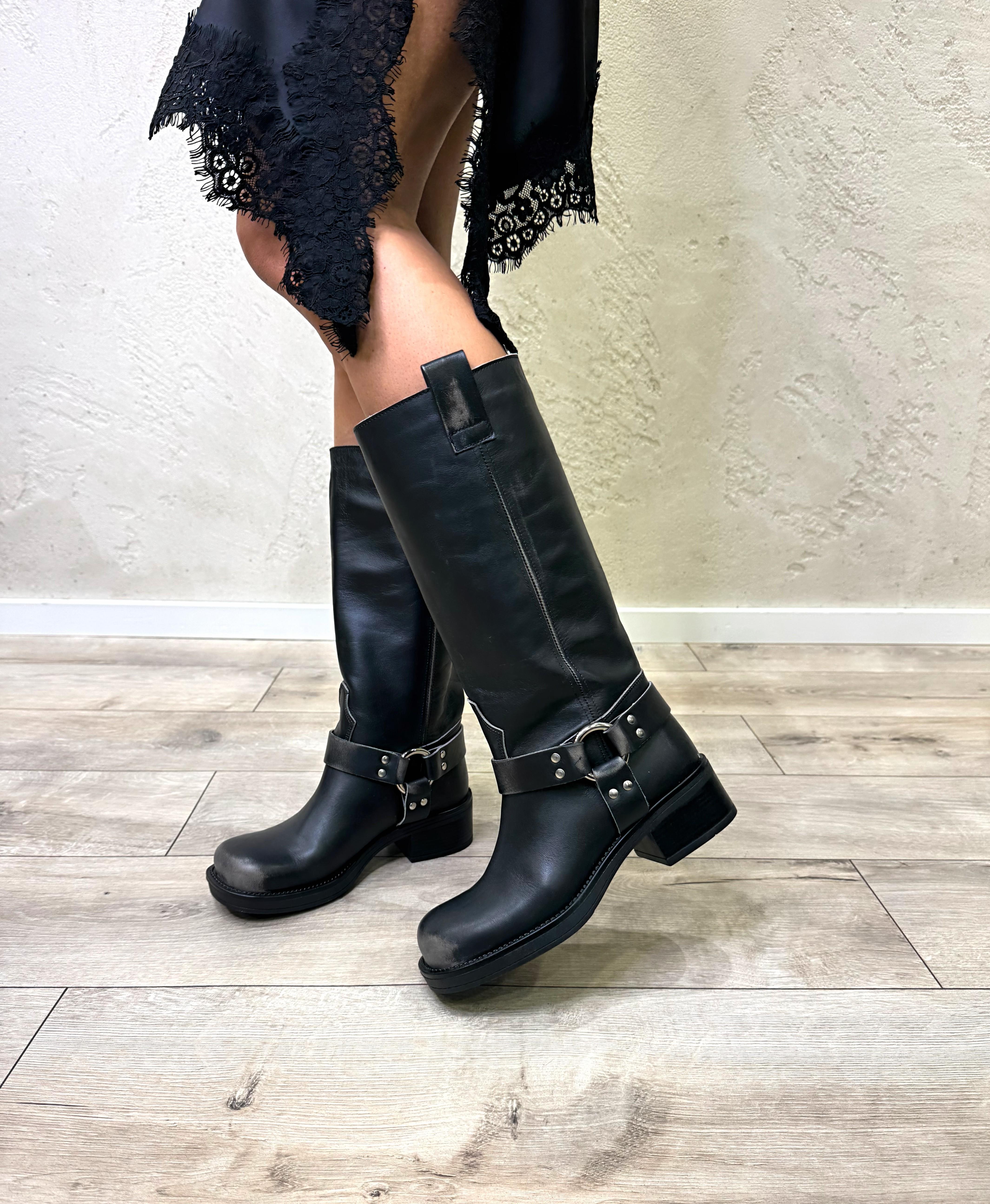 biker in pelle AT2350 NERO FUMO OVYE' 