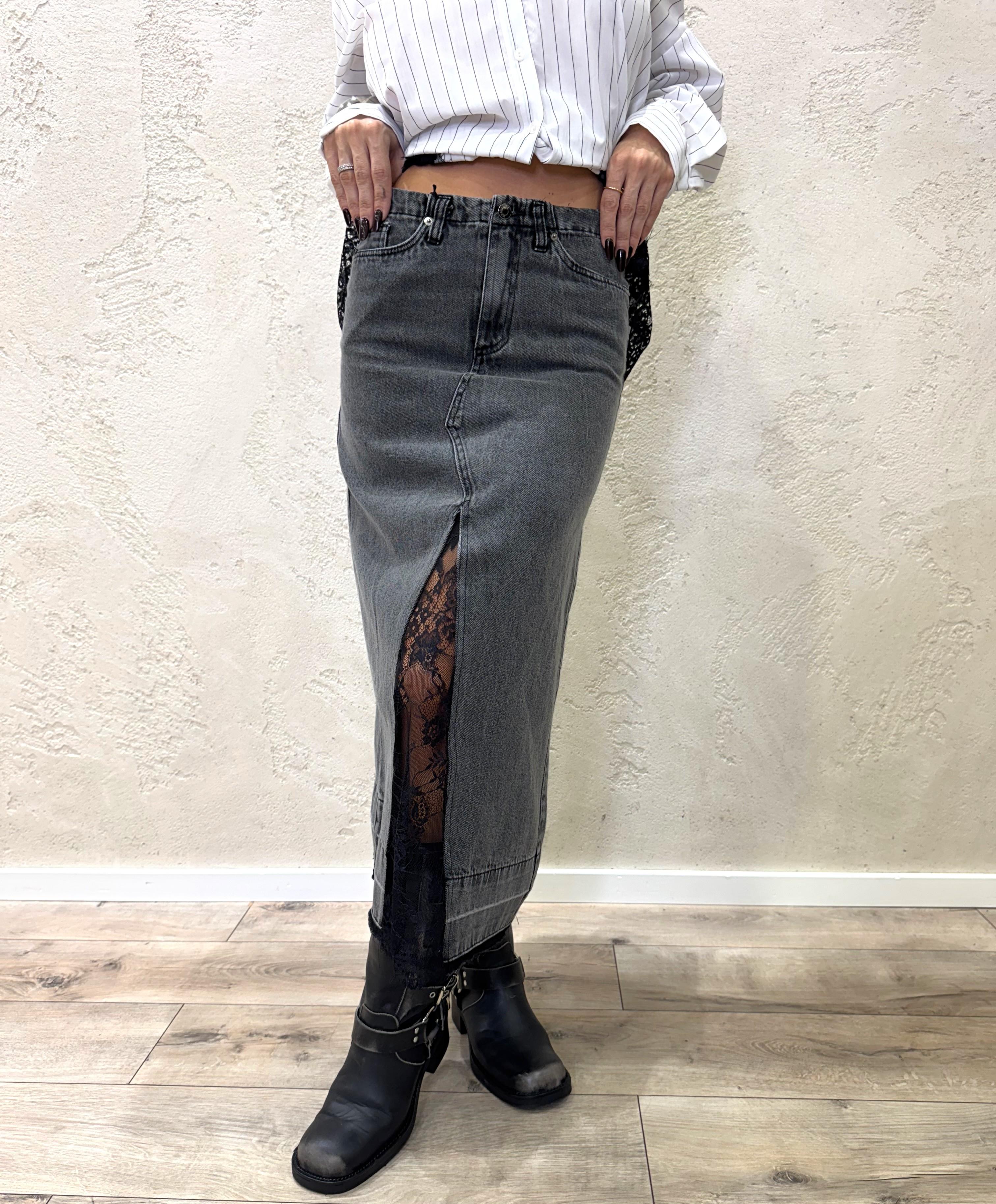 gonna midi in jeans con inserti in pizzo W25G618 ANTRACITE TENSIONE IN 