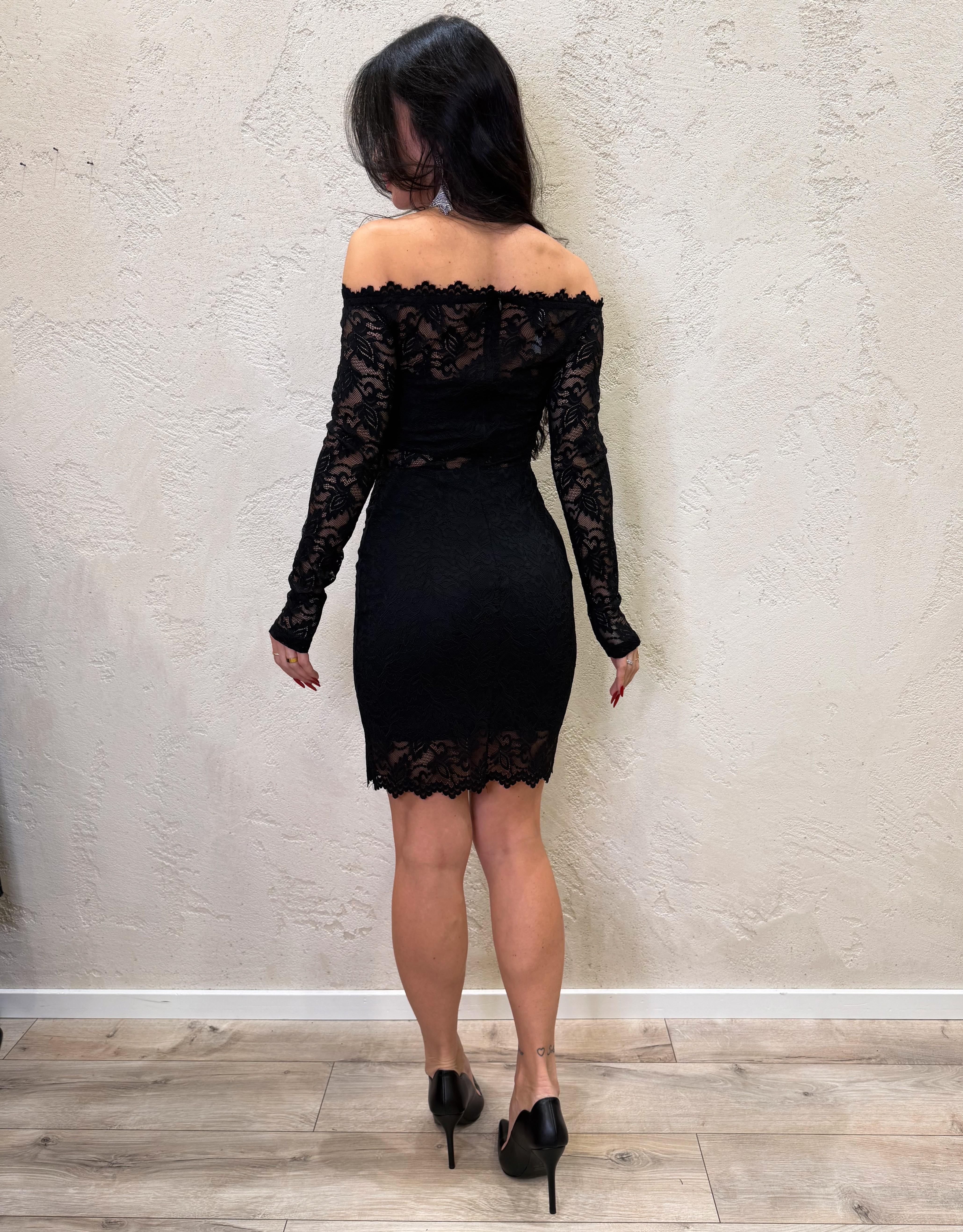 abito corto in pizzo con scollo schiffer AFXTKRX NERO IMPERIAL 