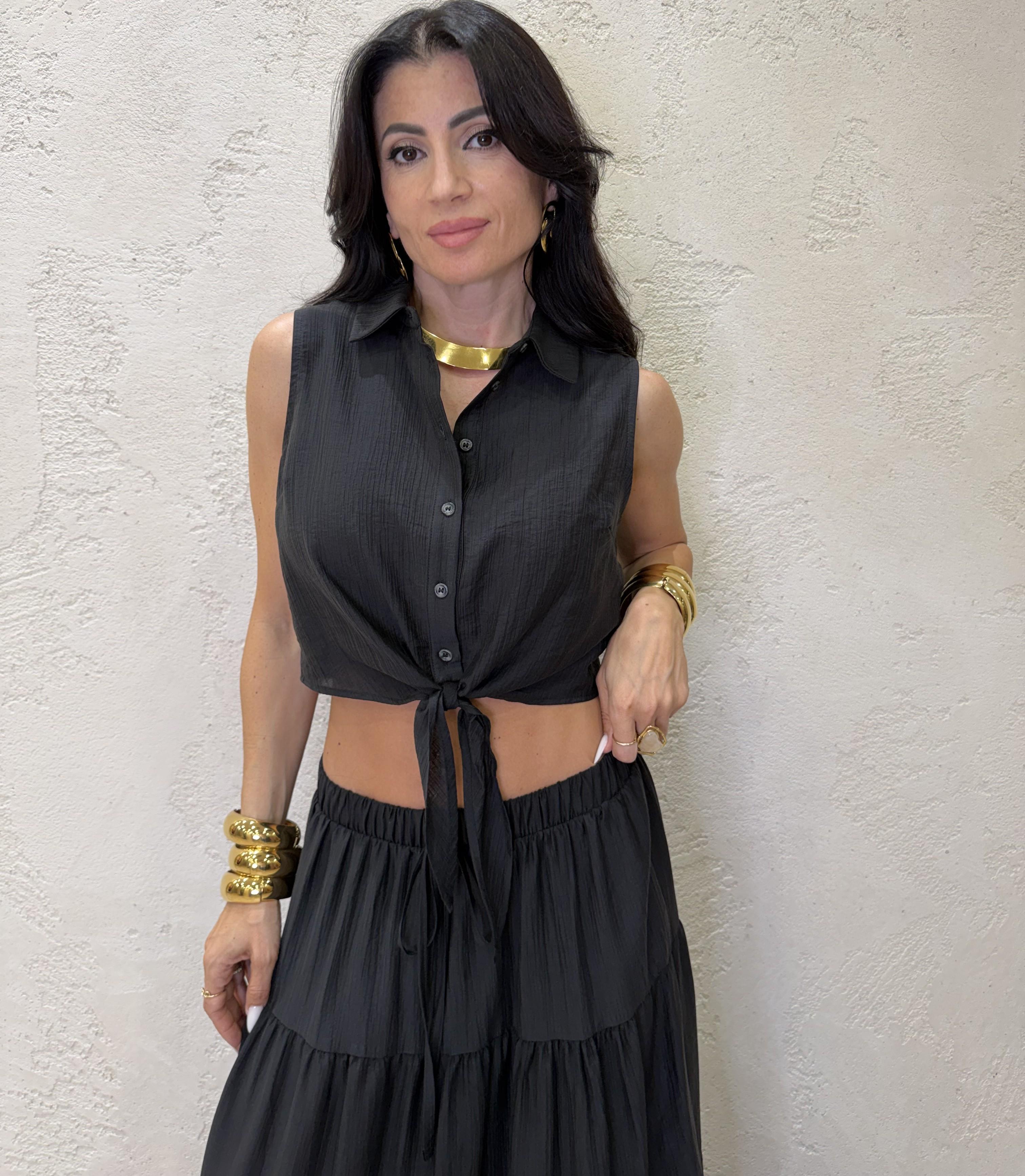 camicia smanicata a scatoletta con nodino 10803 NERO SUSY MIX 
