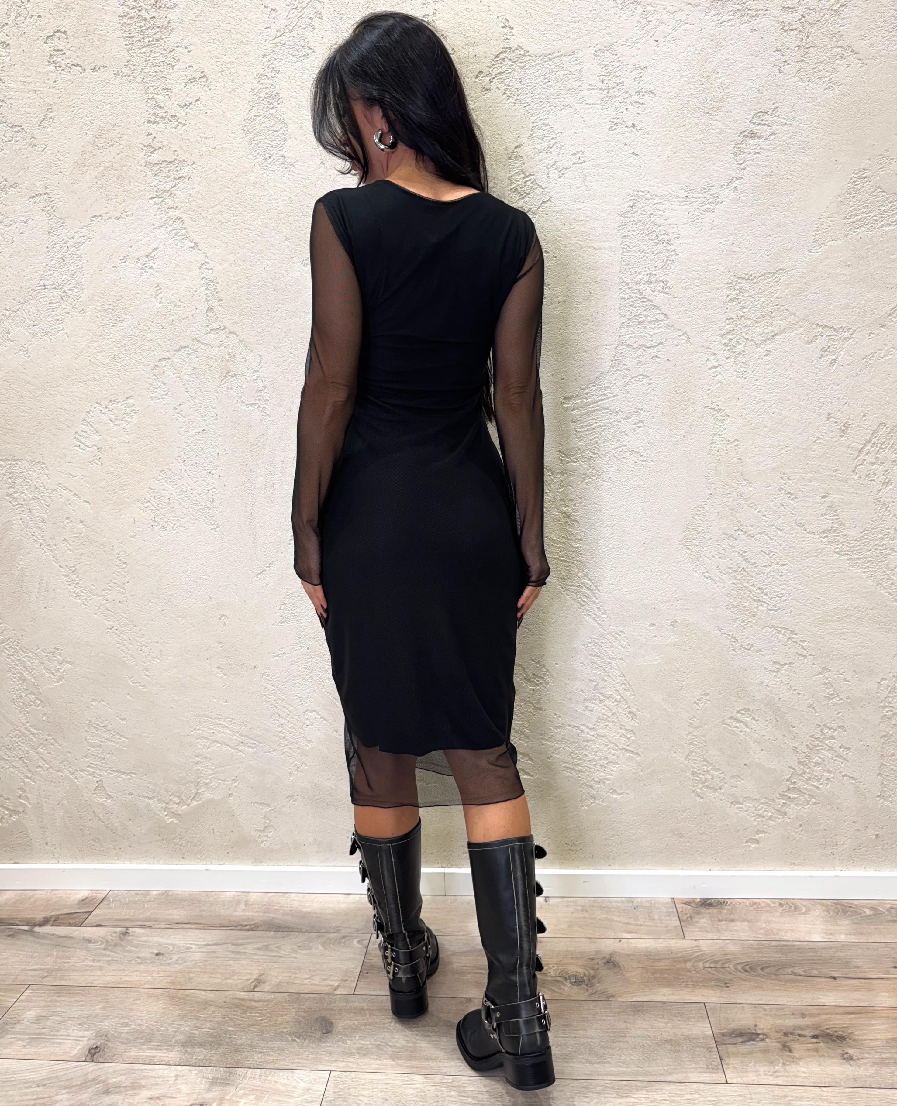 abito midi in tulle elasticizzato con fodera interna A109271TUL NERO SUSY MIX 
