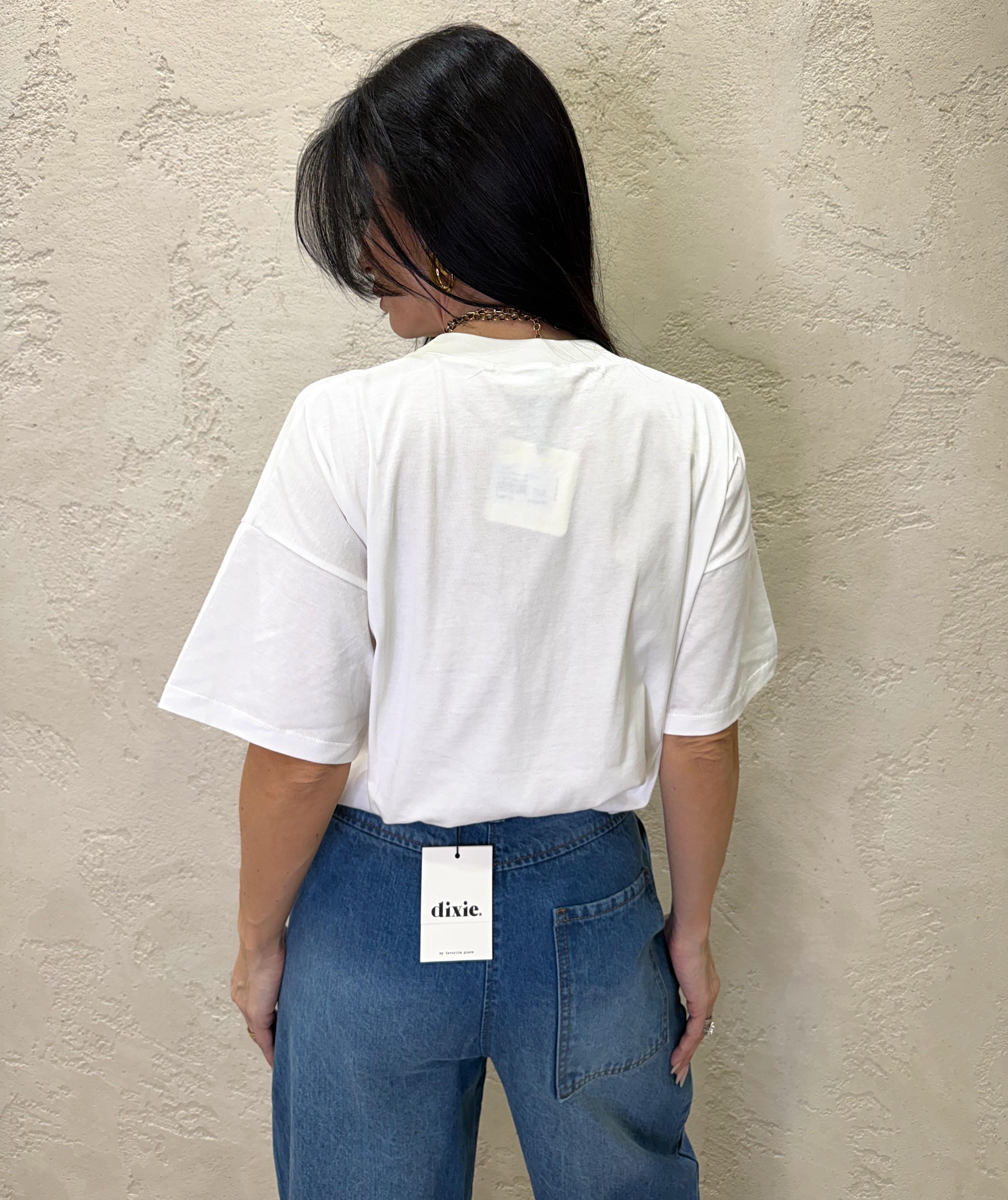 t-shirt over con stampa fiori e strass RAB0181 NATURALE VICOLO 