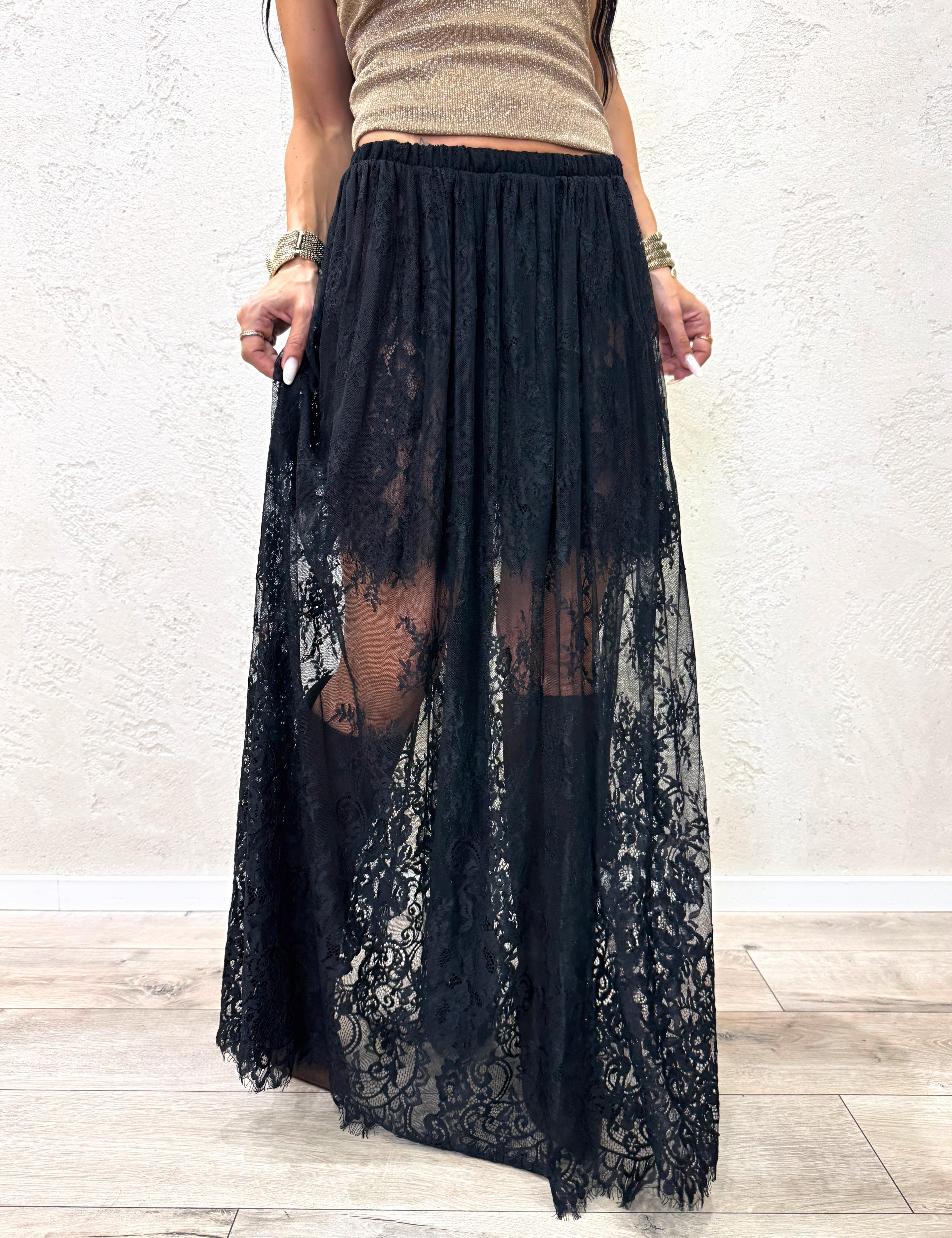 gonna lunga in pizzo TF0573 NERO VICOLO 