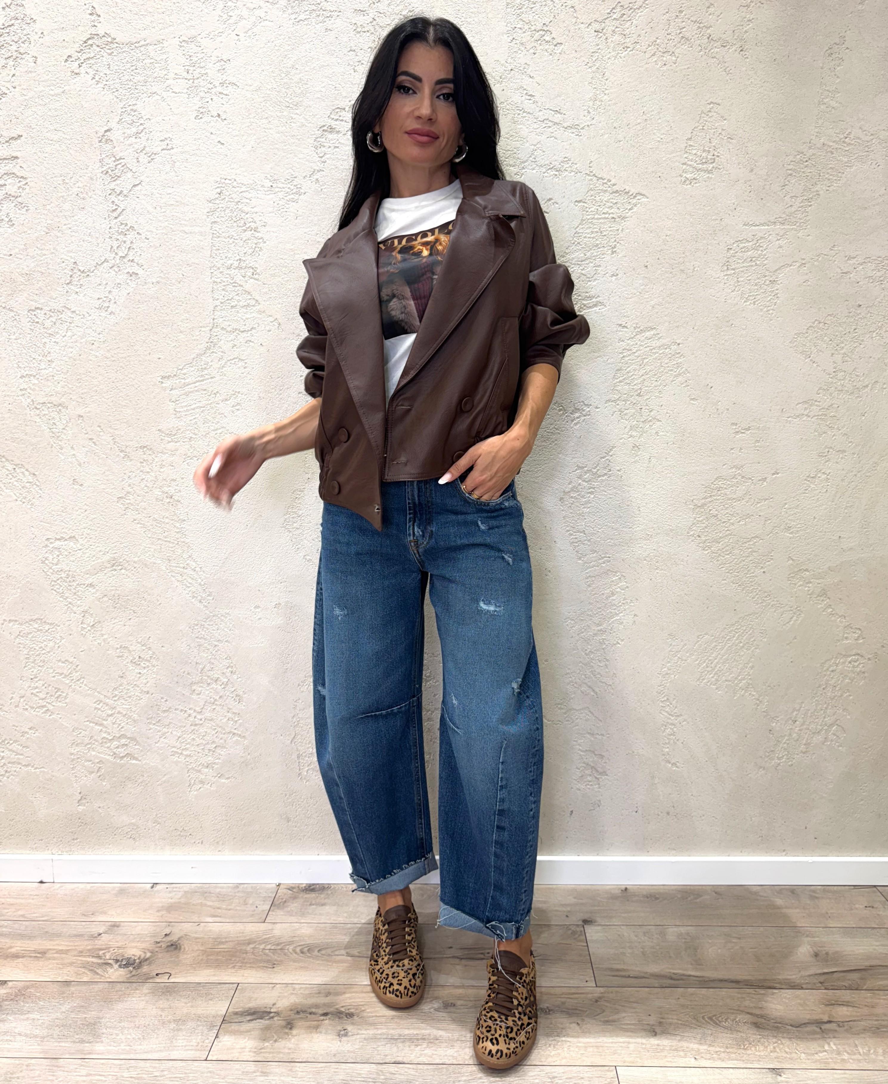 bomber in ecopelle con chiusura doppiopetto KFS-9071 MORO HAVEONE 