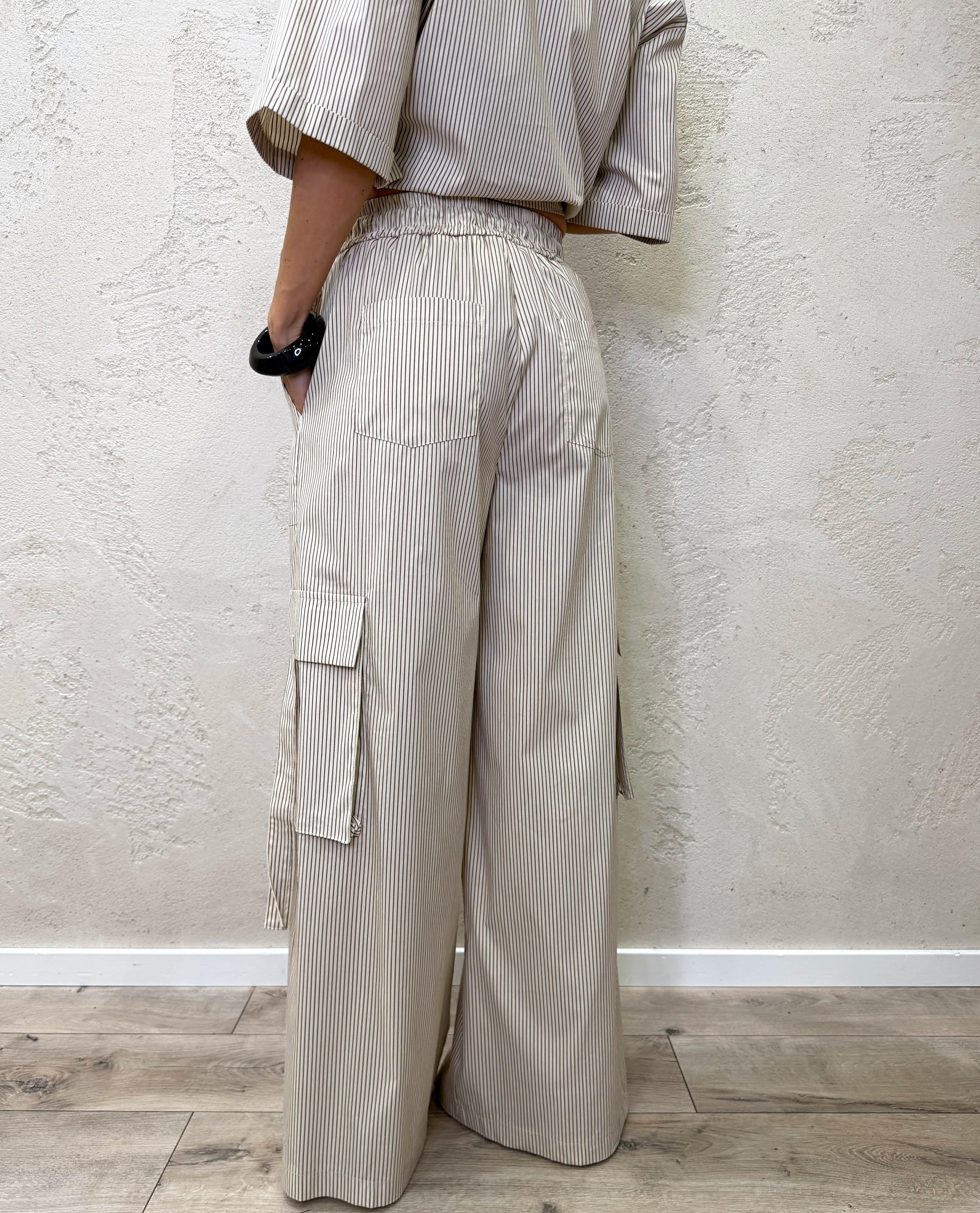 pantalone cargo modello a palazzo fantasia a righe 26P5097 BEIGE TENSIONE IN 