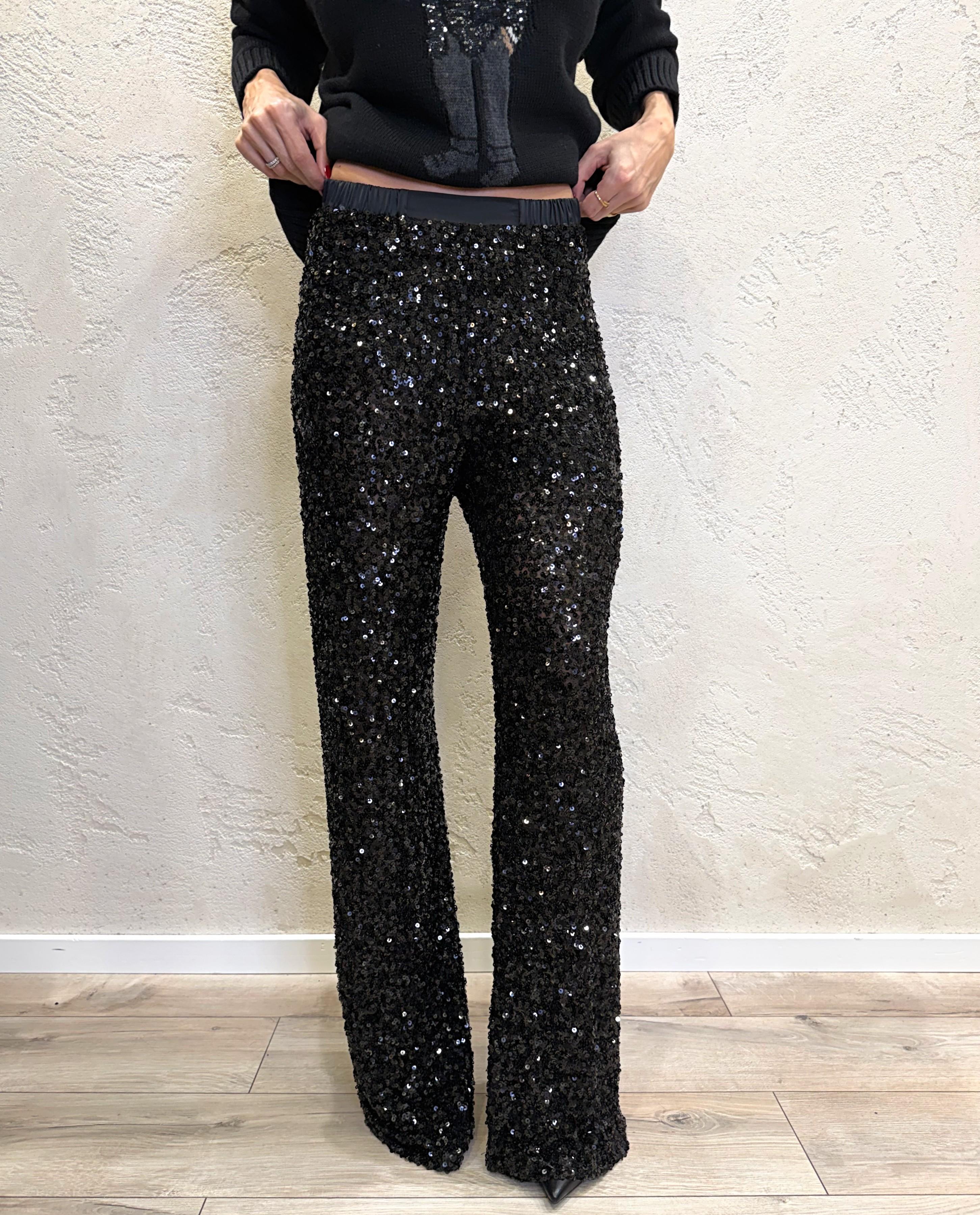 pantalone in pailettes P7D9KYE NERO IMPERIAL 