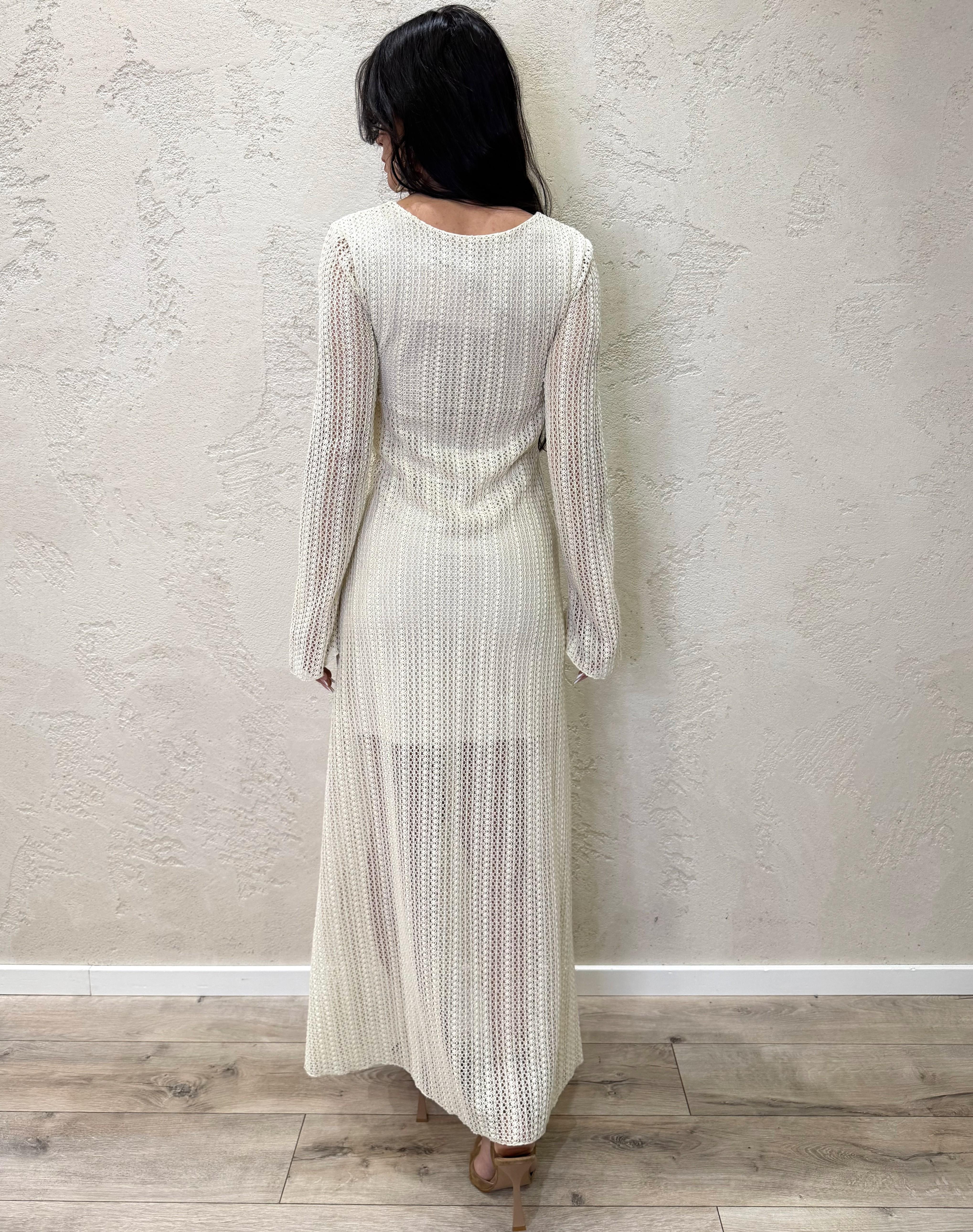 abito lungo crochet con cut out e accessorio AMA-Q047 BURRO HAVEONE 