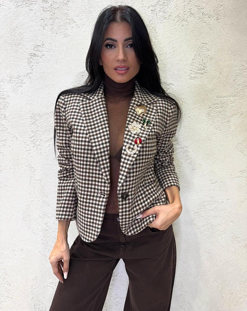 blazer a quadretti con spille removibiliBlazeer B 26B883 MARRONE TENSIONE IN 