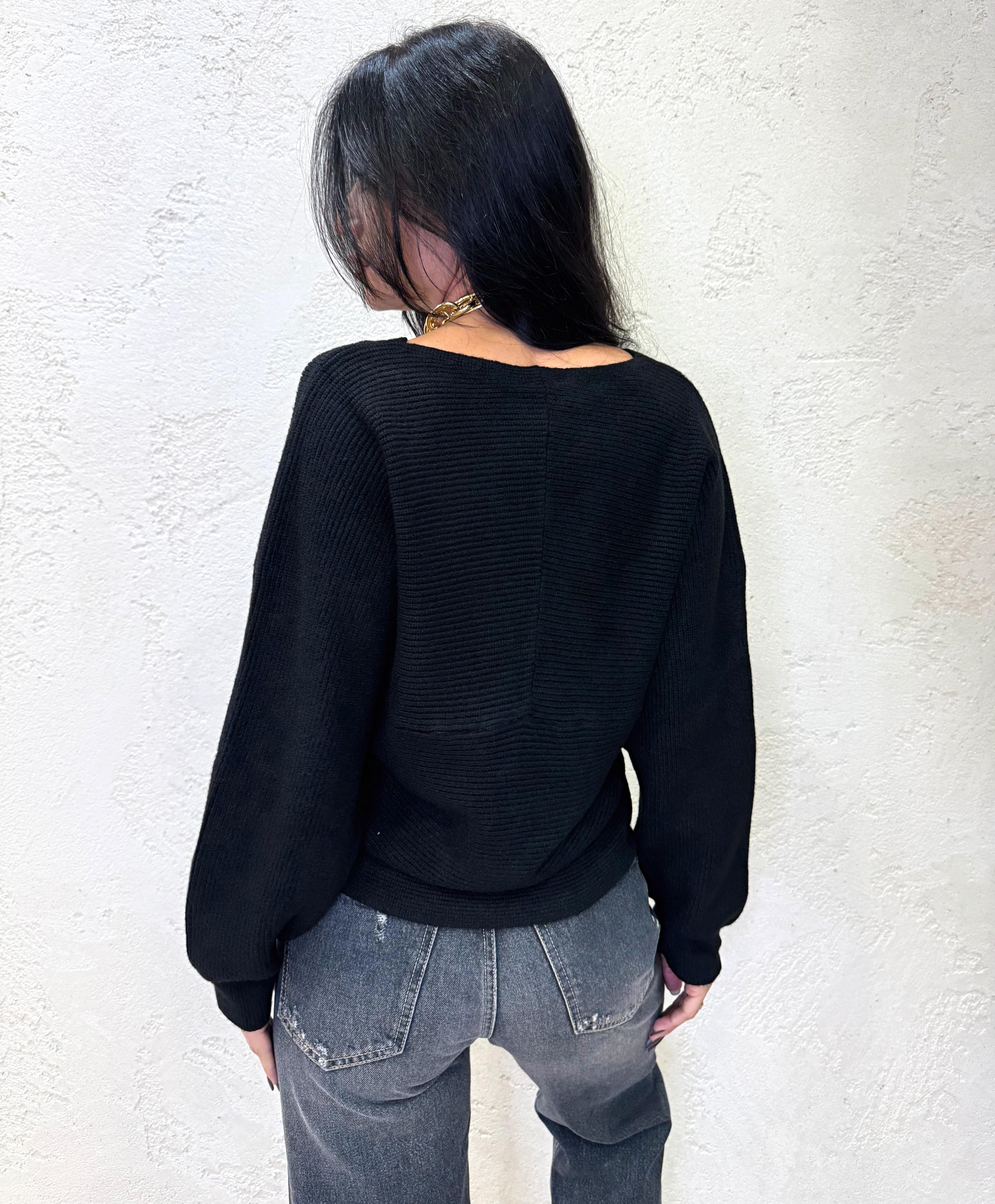 maglia a costine incrociata X66198 NERO SUSY MIX 