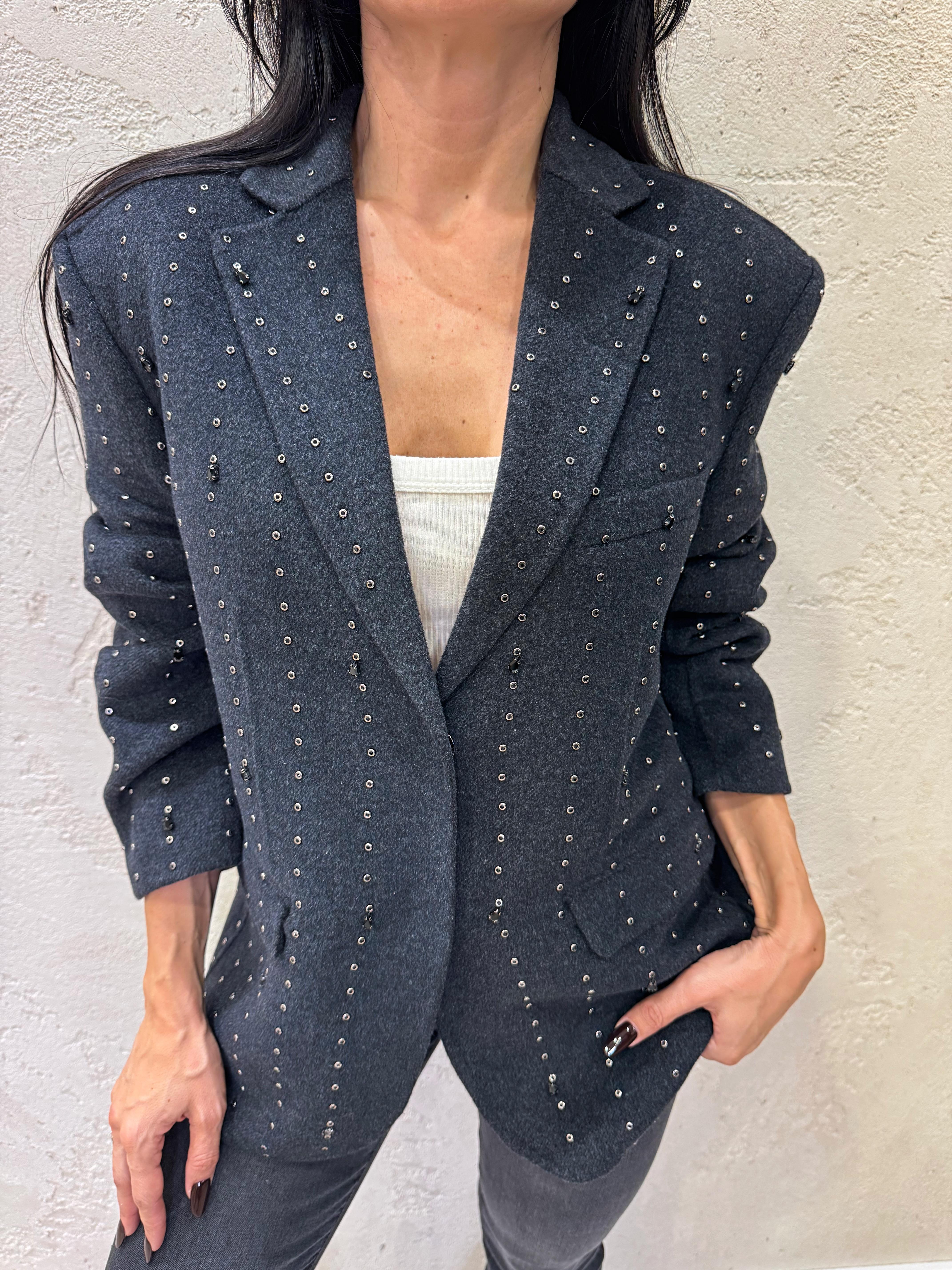 cappotto HAND MADE over misto lana con borchiette e strass TF0032 ANTRACITE VICOLO 