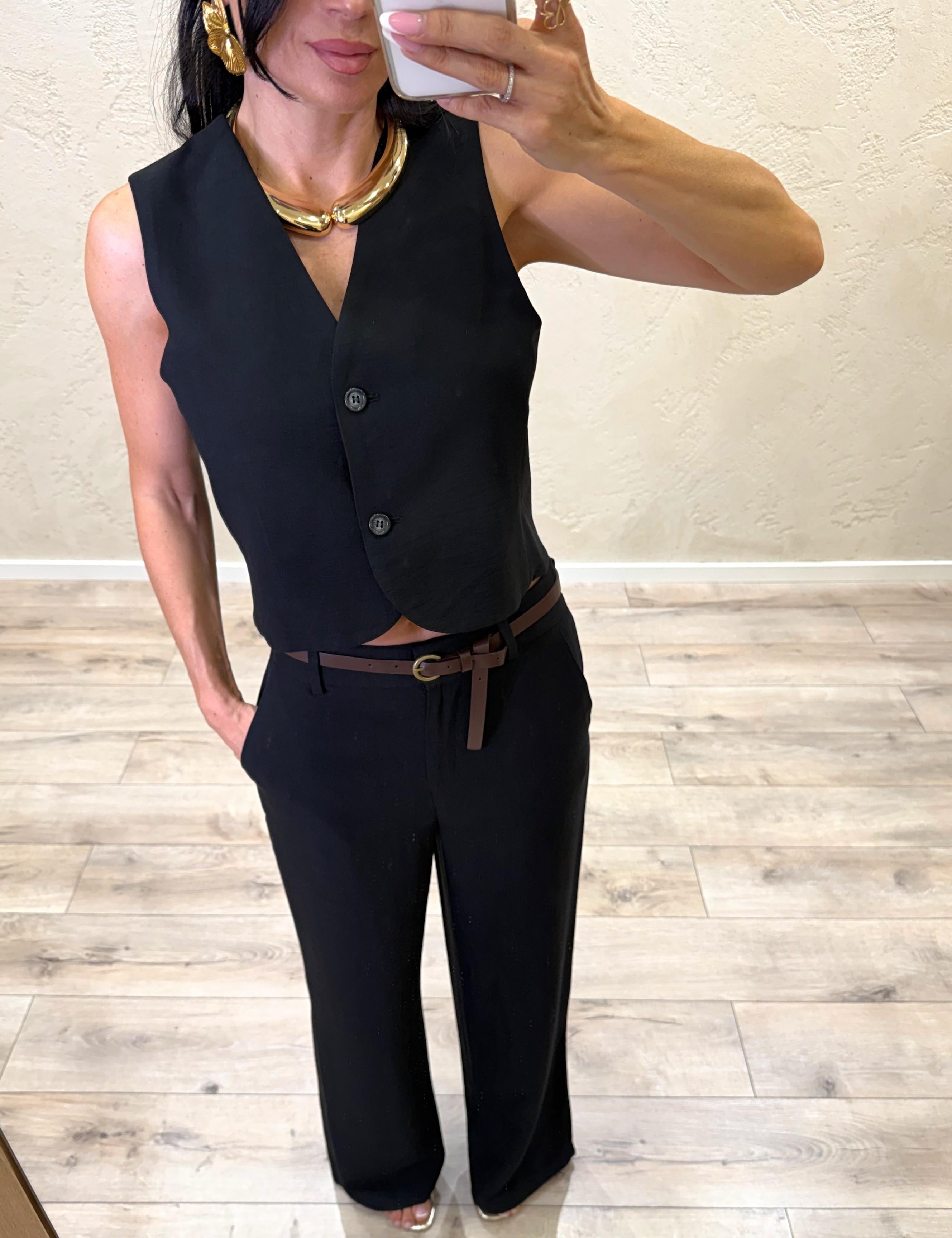 gilet a scatoletta due bottoni LIA-Q044 NERO HAVEONE 