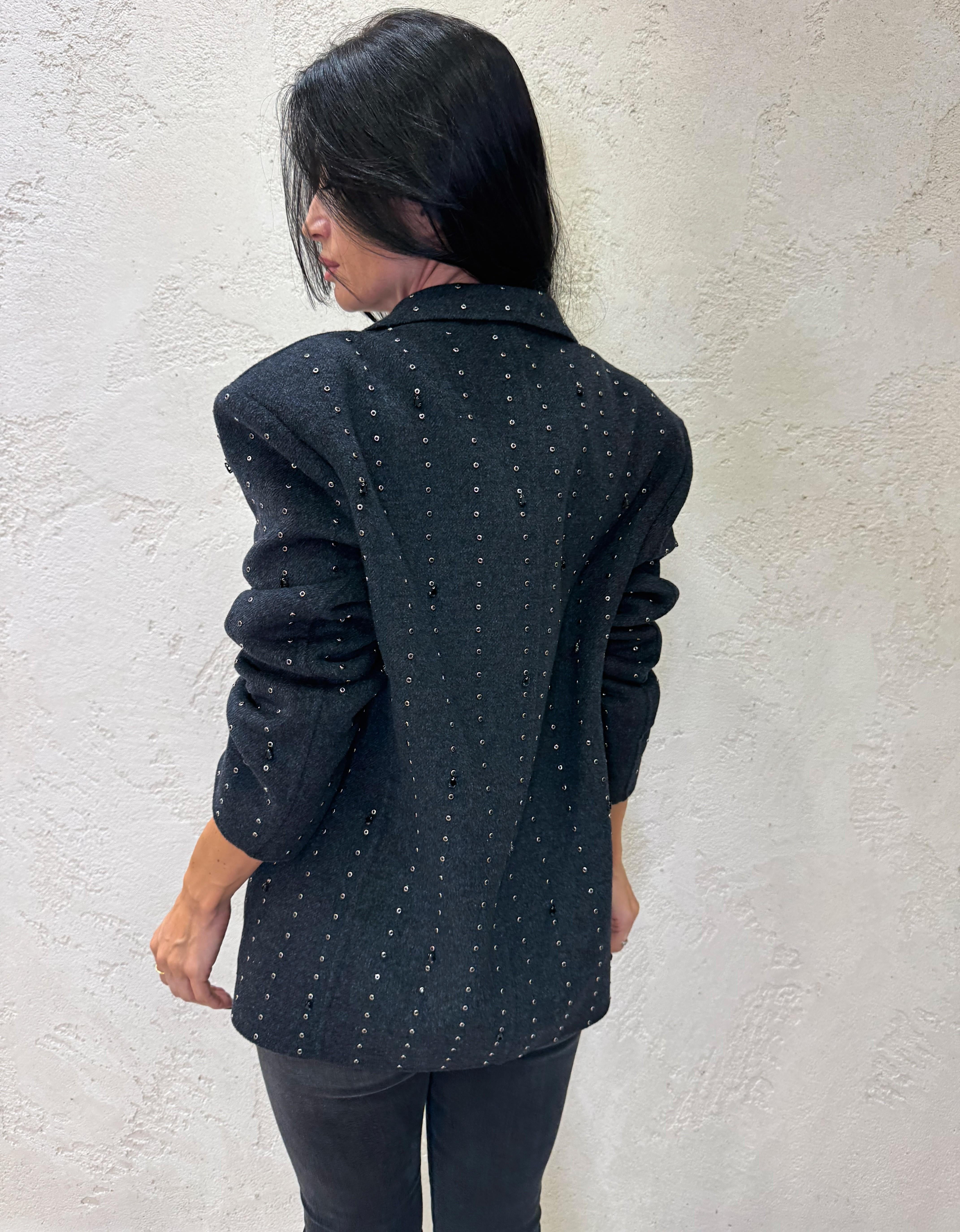 cappotto HAND MADE over misto lana con borchiette e strass TF0032 ANTRACITE VICOLO 