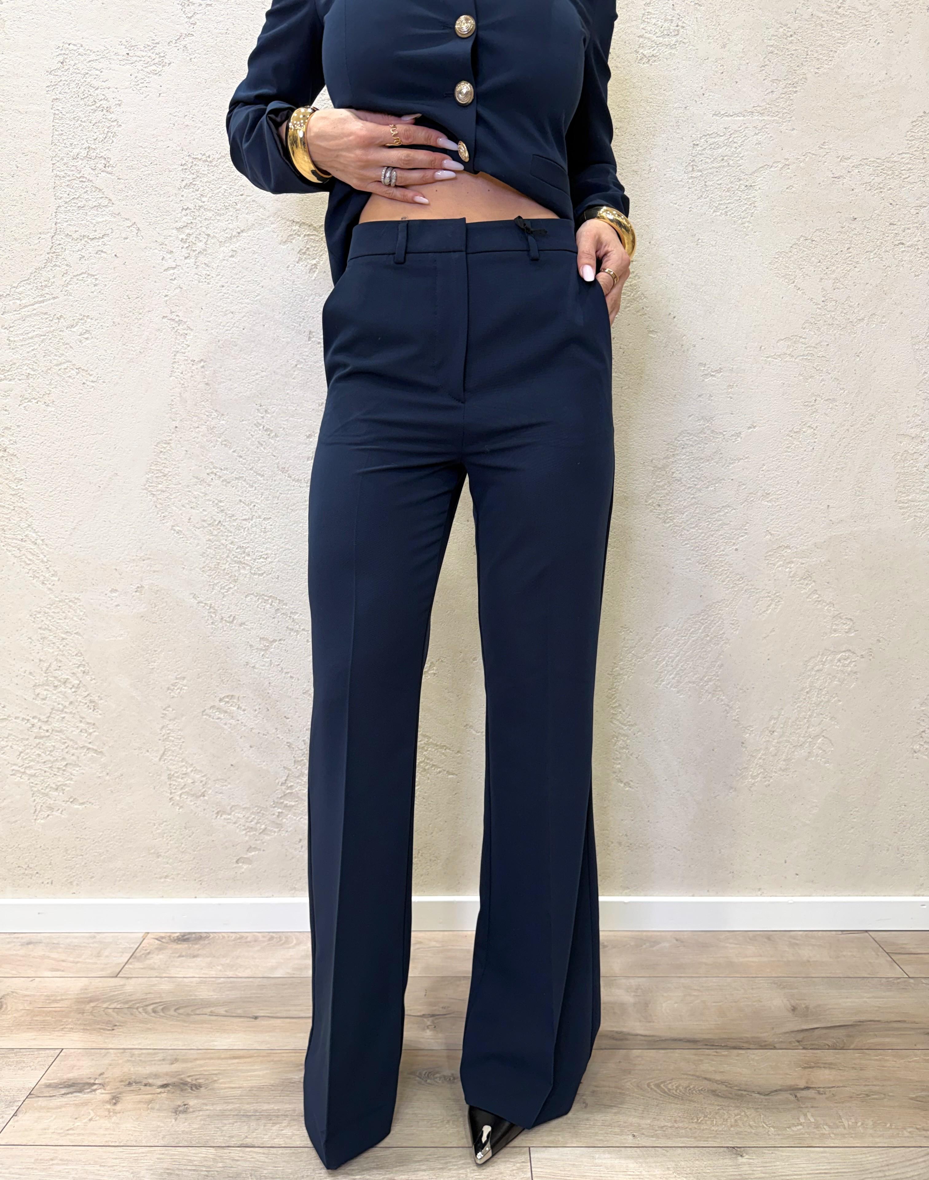 pantalone elasticizzato modello a zampa TAB1714 BLU VICOLO 