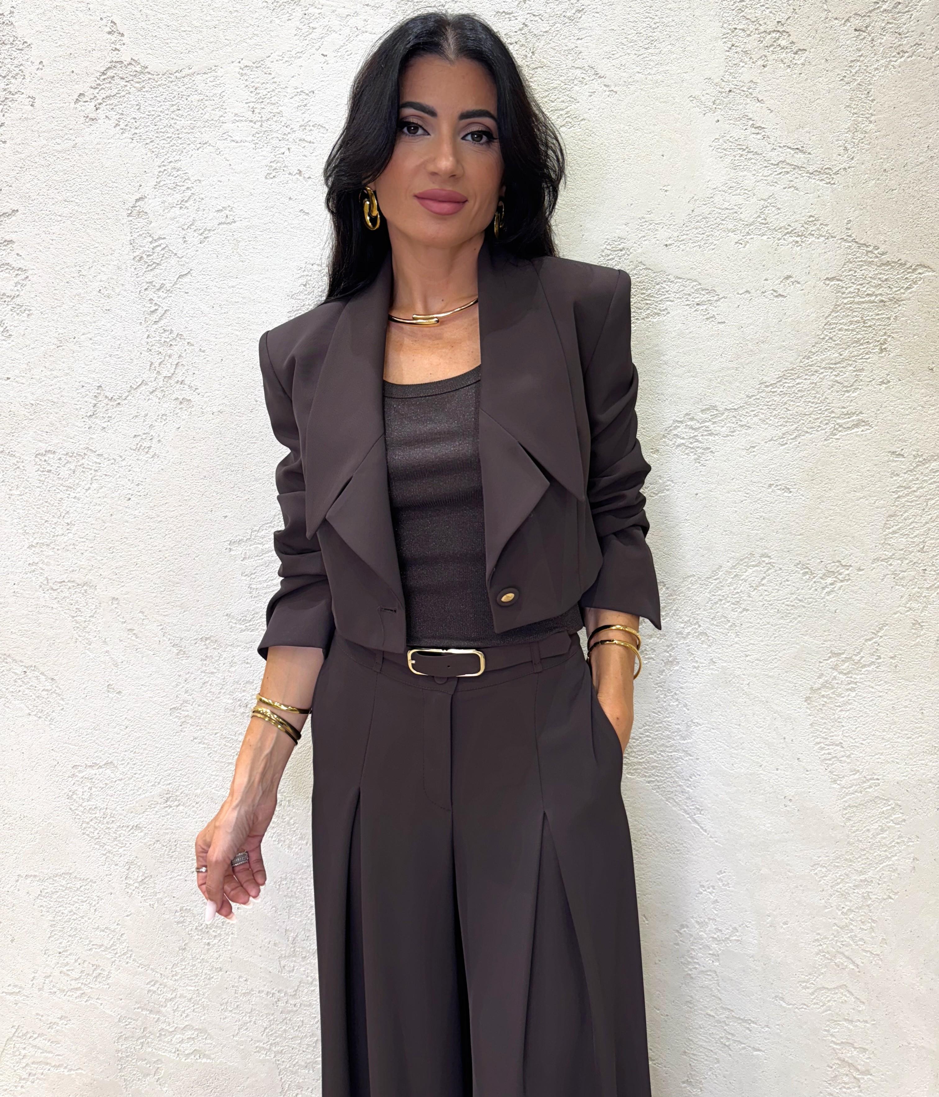 giacchino crop con collo revers a punta JBG0KHX MORO IMPERIAL 