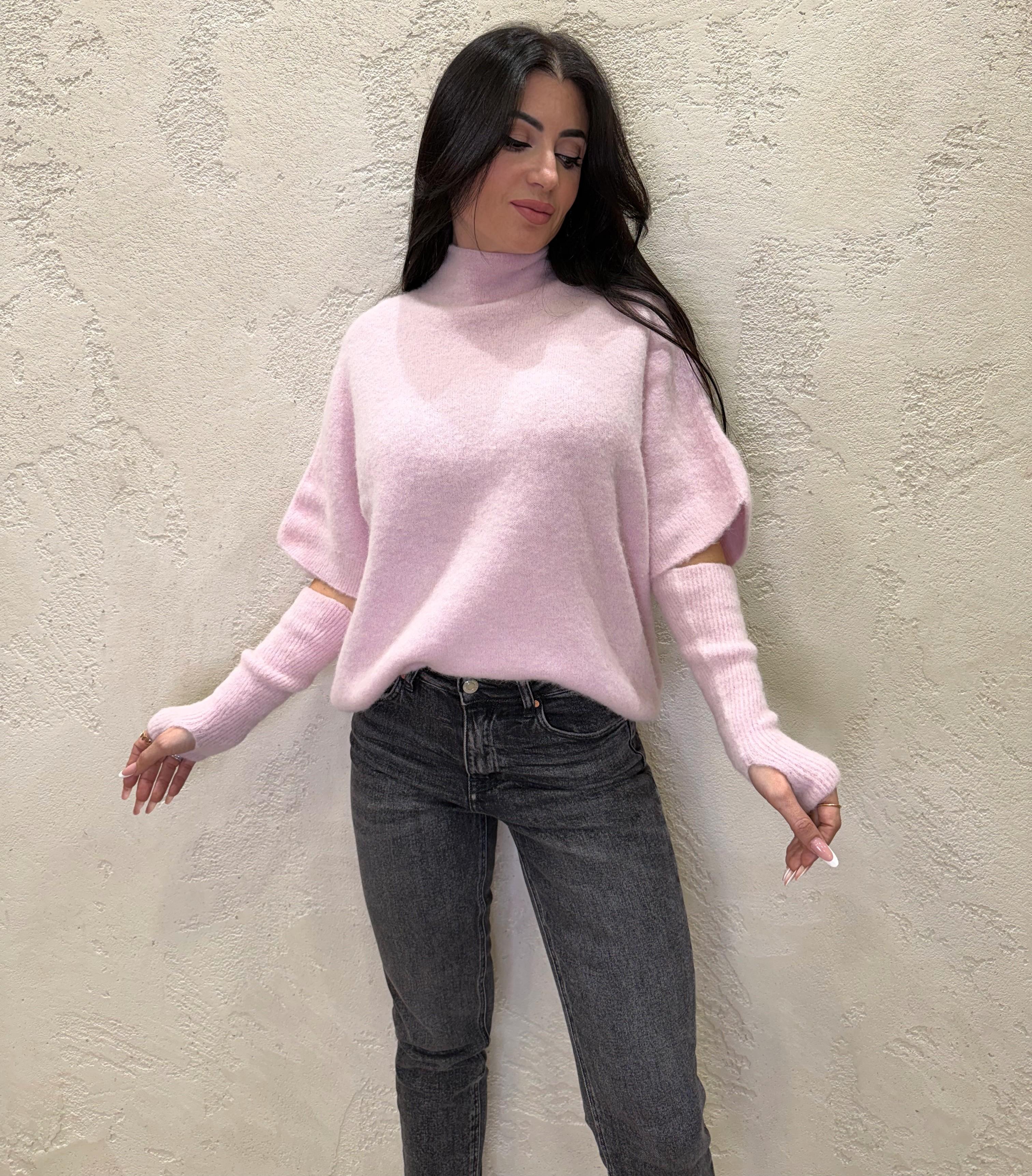 pull baby alpaca e lana con manicotti IT26028M ROSA MOTEL 