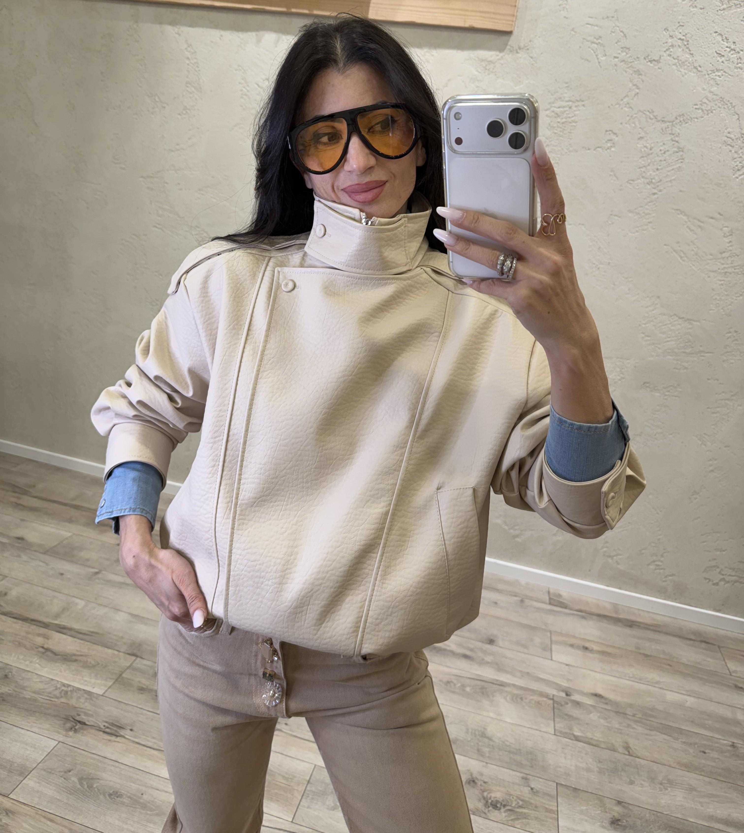 bomber biker in ecopelle martellata TAB1350 BURRO VICOLO 