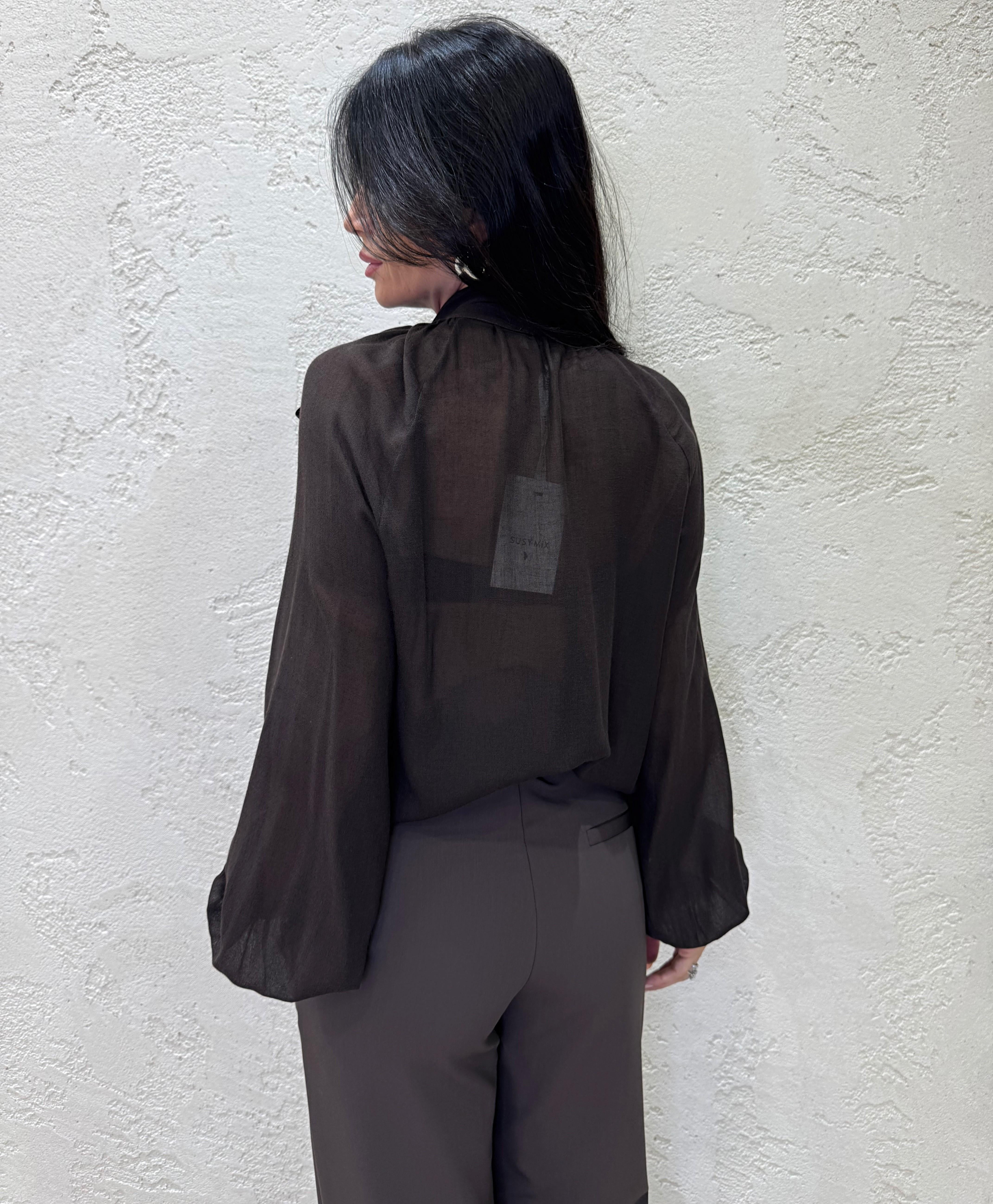 Camicia in misto lana con collo a foulard regolabile BL153010 MORO SUSY MIX 