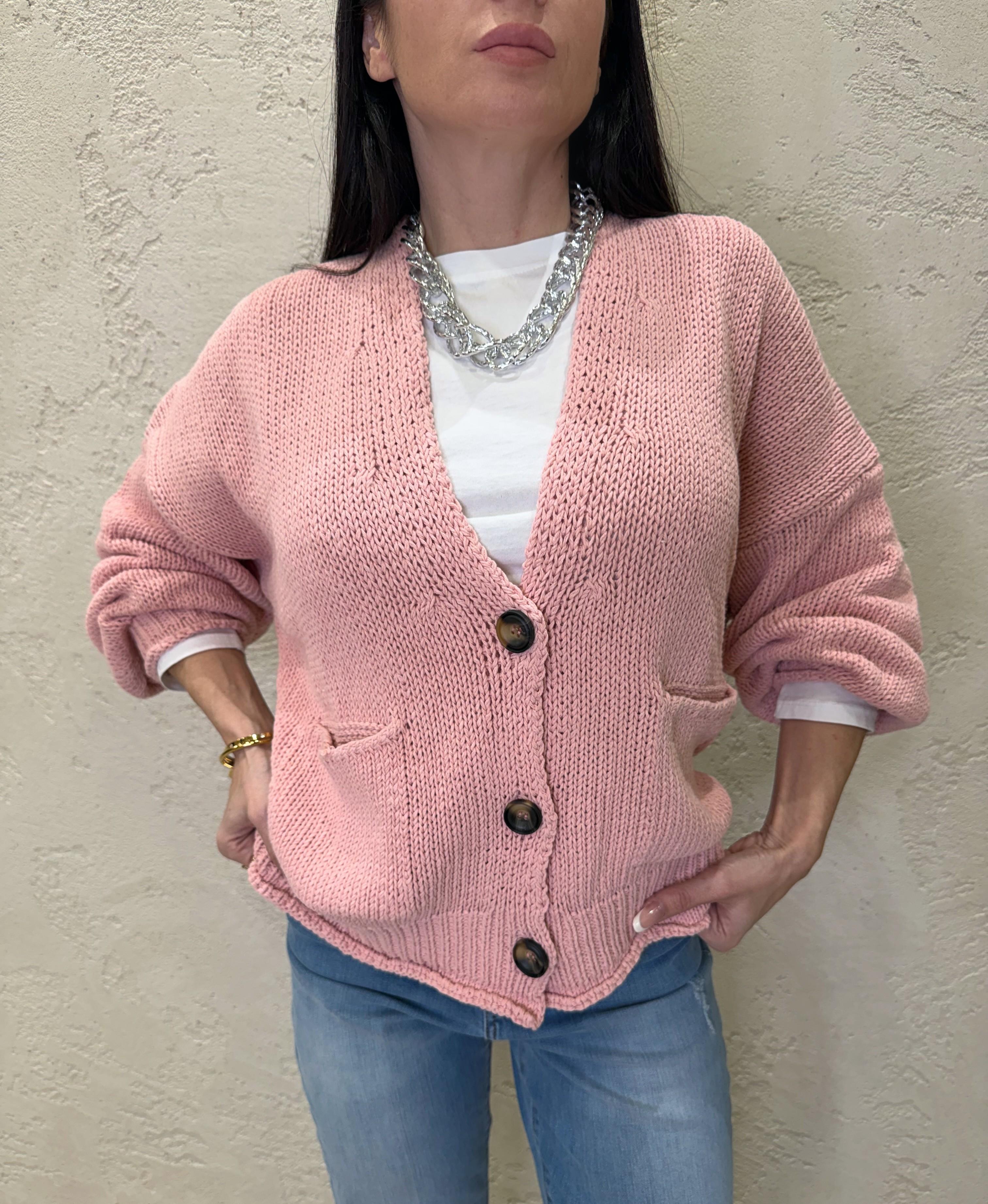 cardigan in maglia con bottoni 3AB3015 ROSA VICOLO 