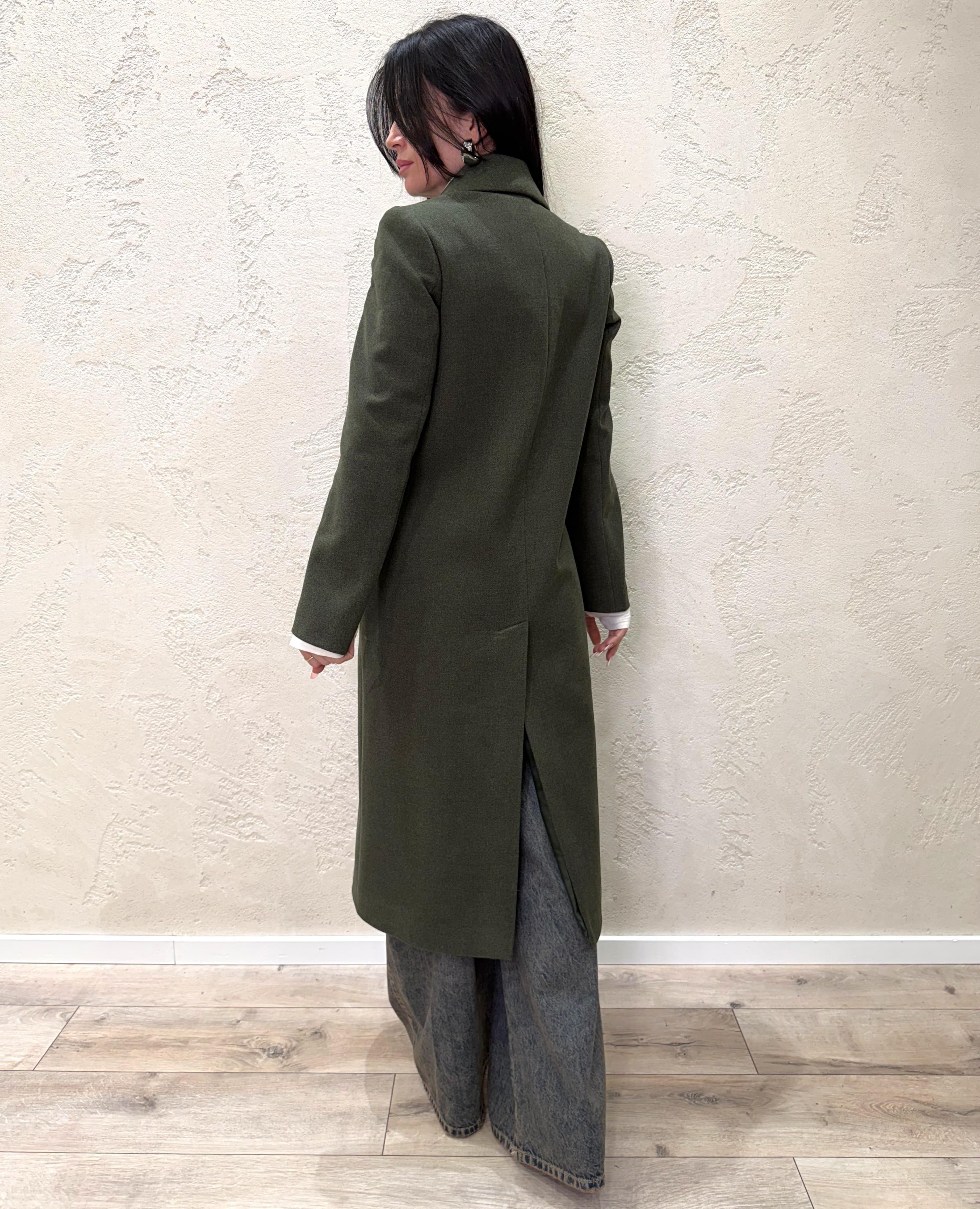 cappotto lungo misto lana doppio petto TF1796 VERDE ARMY VICOLO 