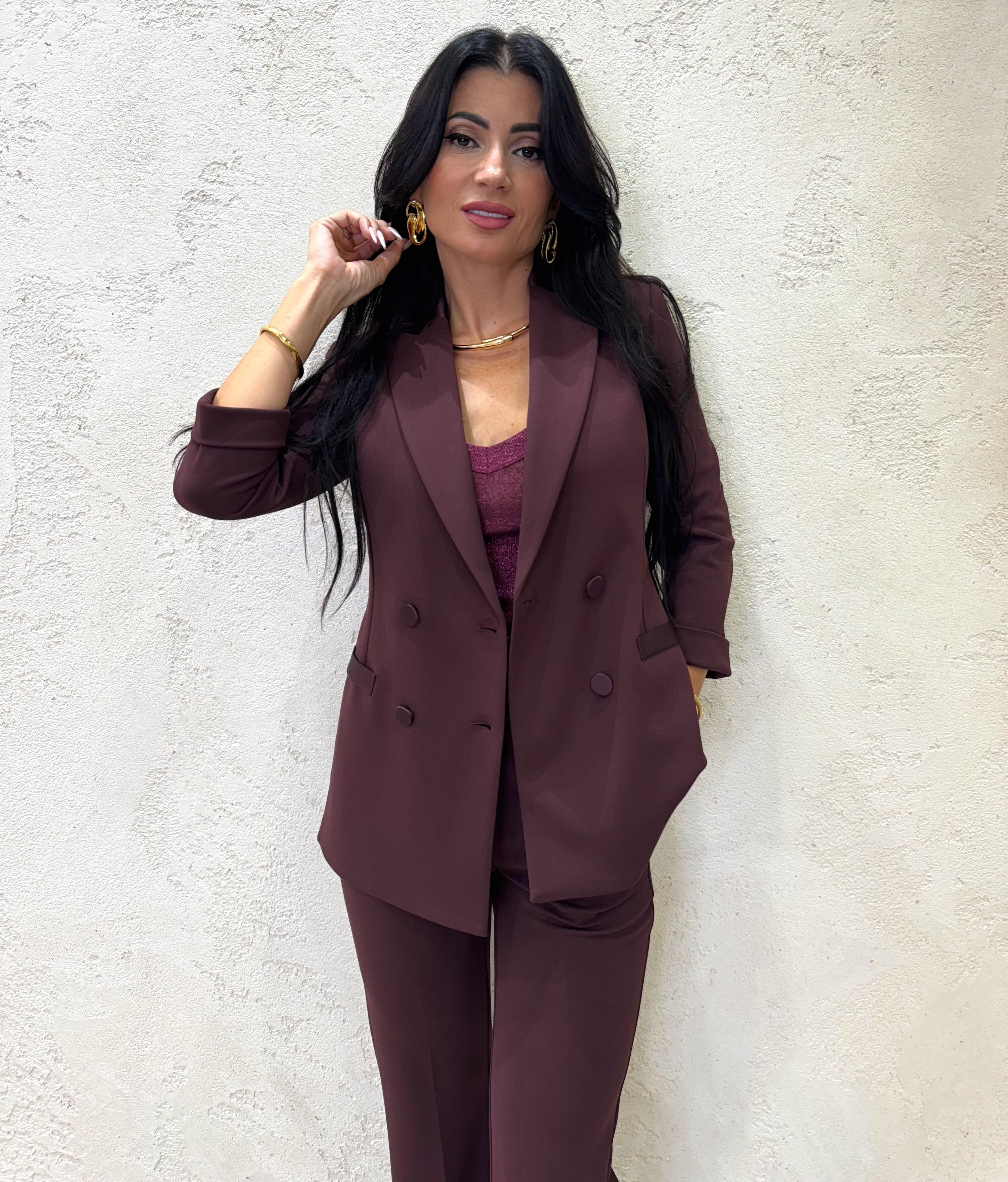 blazer doppiopetto in crepe elasticizzato JU25KAW PRUGNA IMPERIAL 