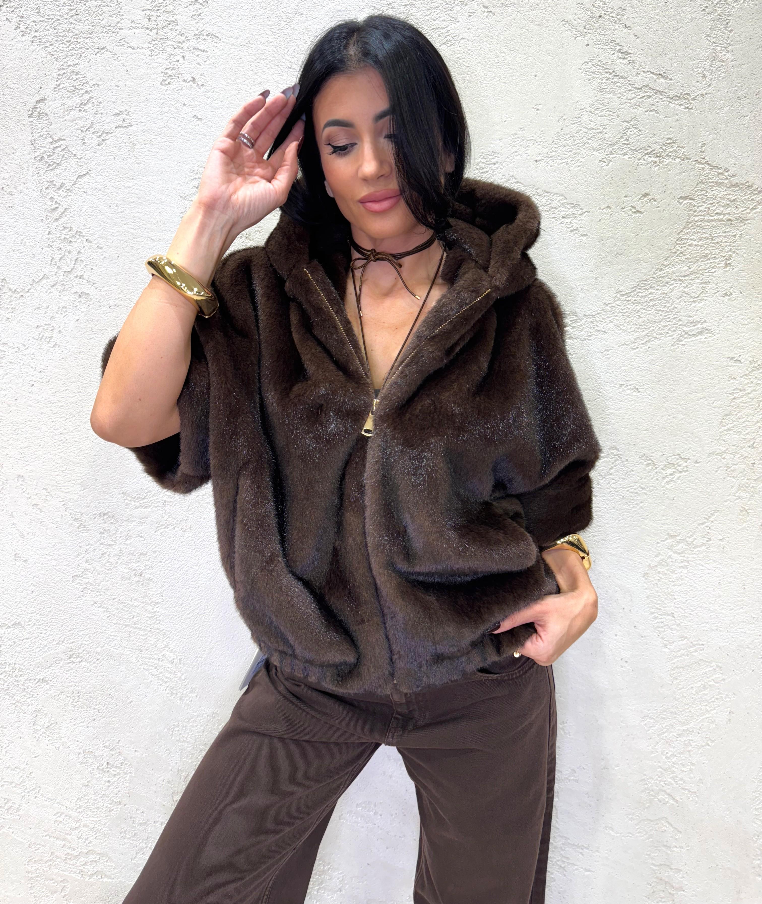 ecopelliccia a bomber con cappuccio PPONCAP MORO ELEVI 