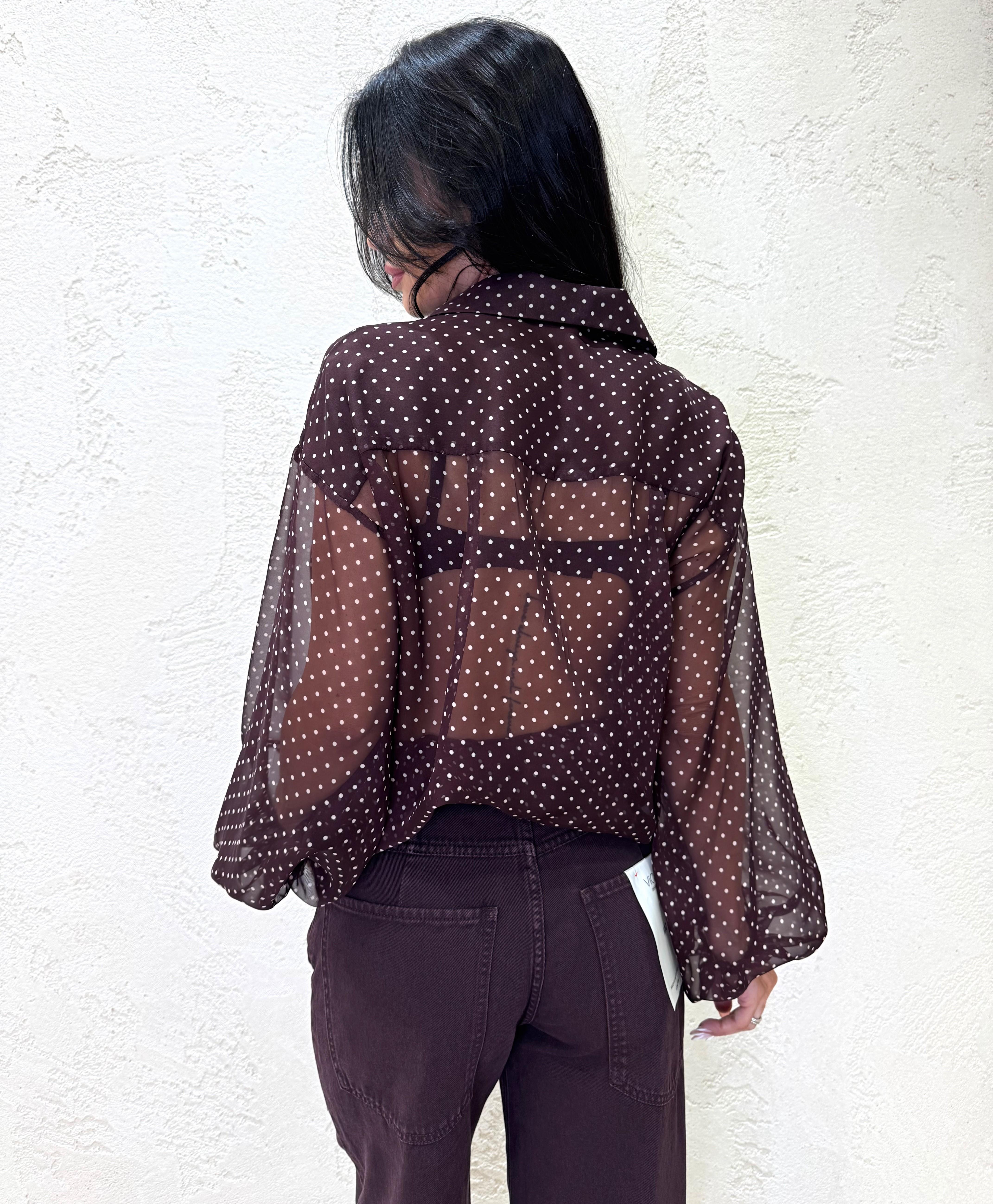 camicia a pois con dettaglio di rouge CND7KIH PRUGNA IMPERIAL 