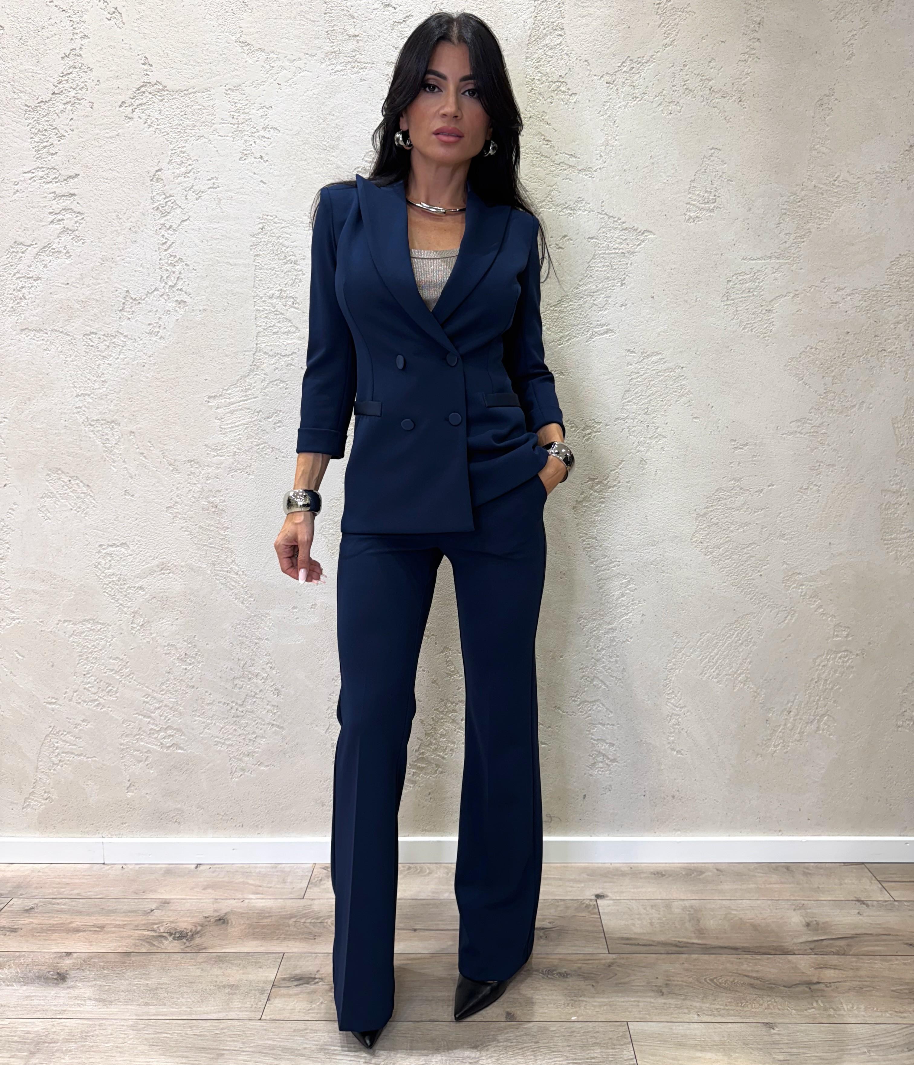 blazer doppiopetto in crepe elasticizzato JU25KAW BLU IMPERIAL 