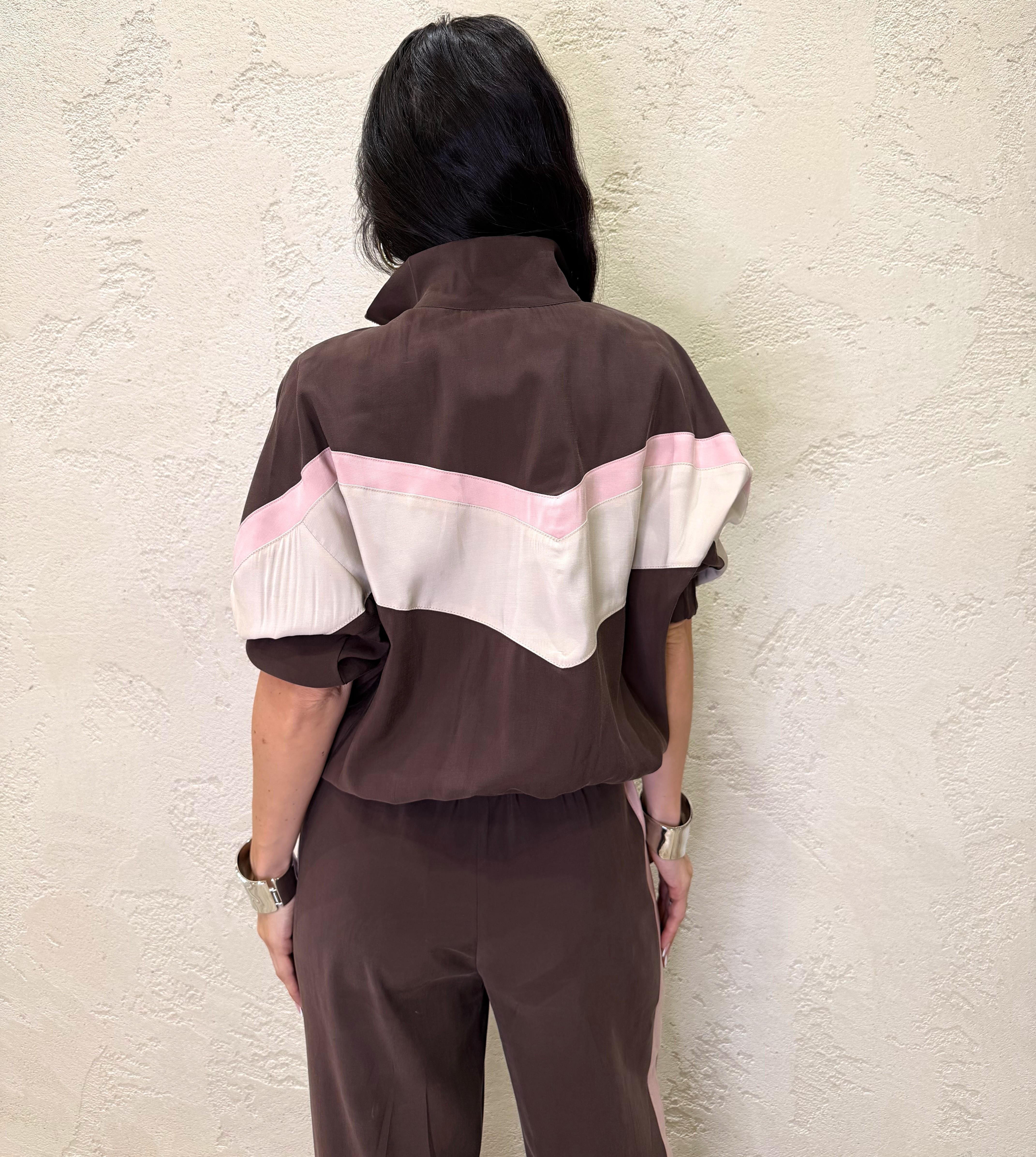 felpa laurent modello bomber in tessuto cupro 26M4582 MORO/GESSO/ROSA TENSIONE IN 