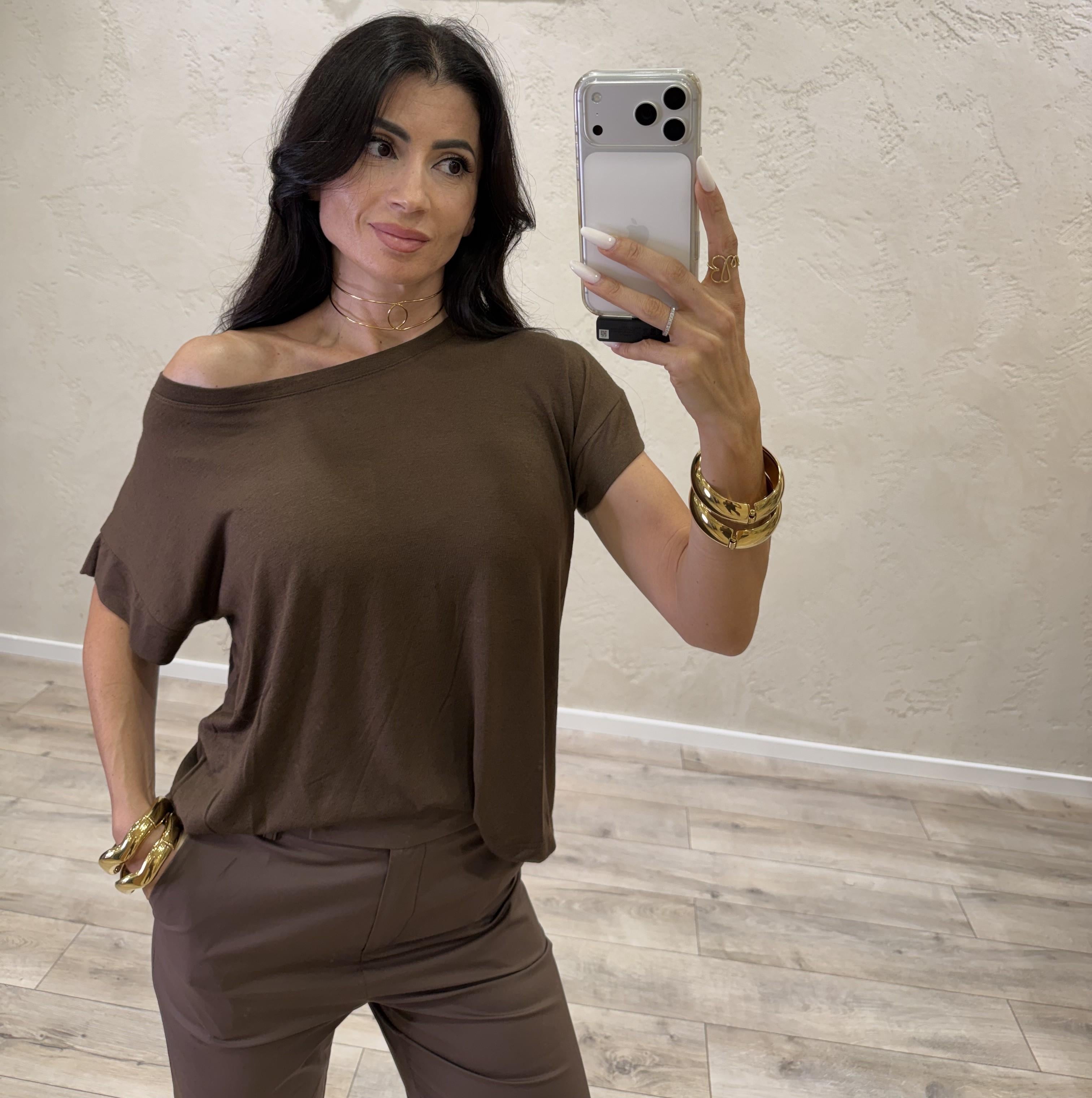 t-shirt over misto lino 21028 CIOCCOLATO TENSIONE IN 