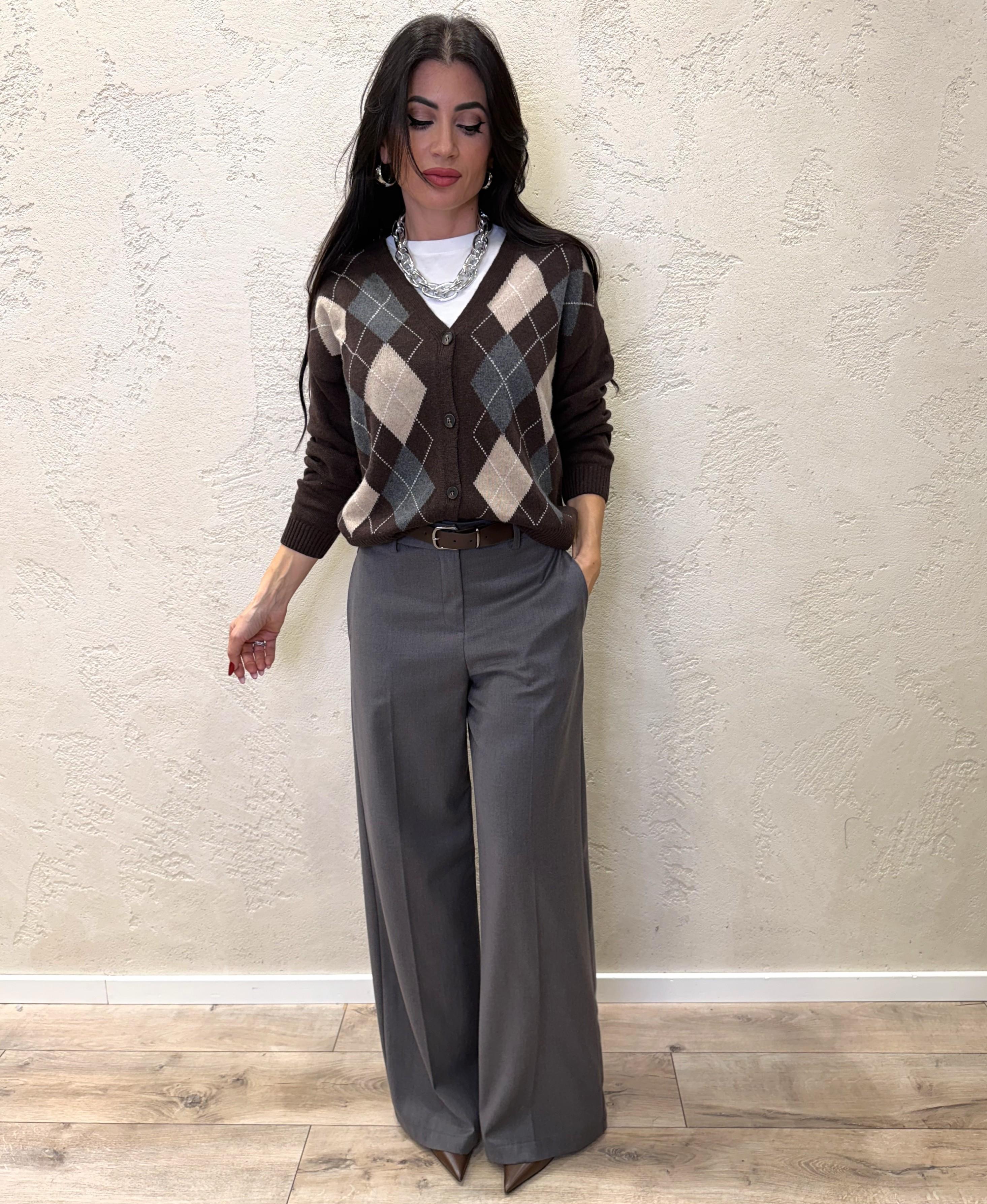 cardigan misto lana e chasmere fantasia rombi D82038 MORO TENSIONE IN 