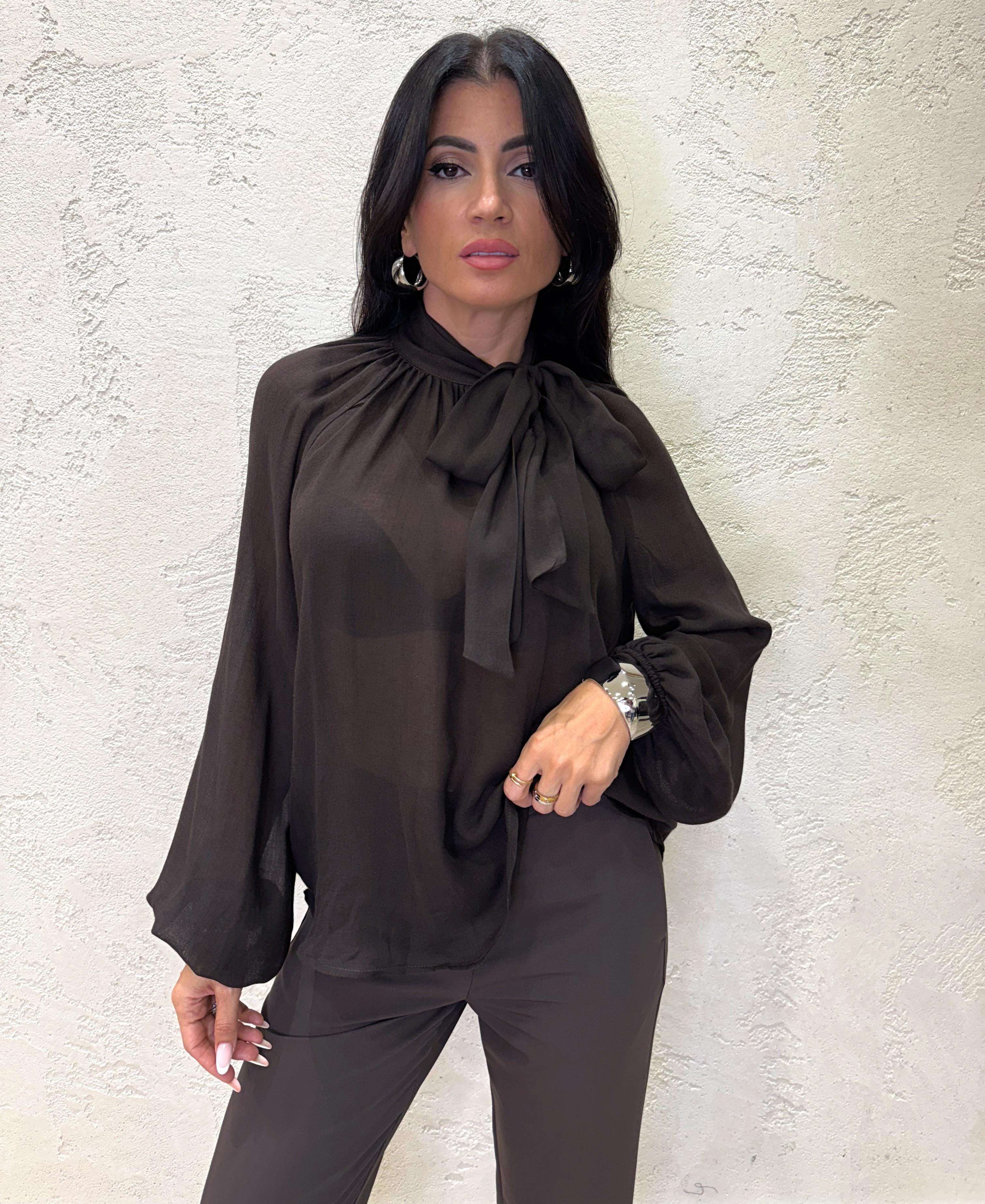 Camicia in misto lana con collo a foulard regolabile BL153010 MORO SUSY MIX 