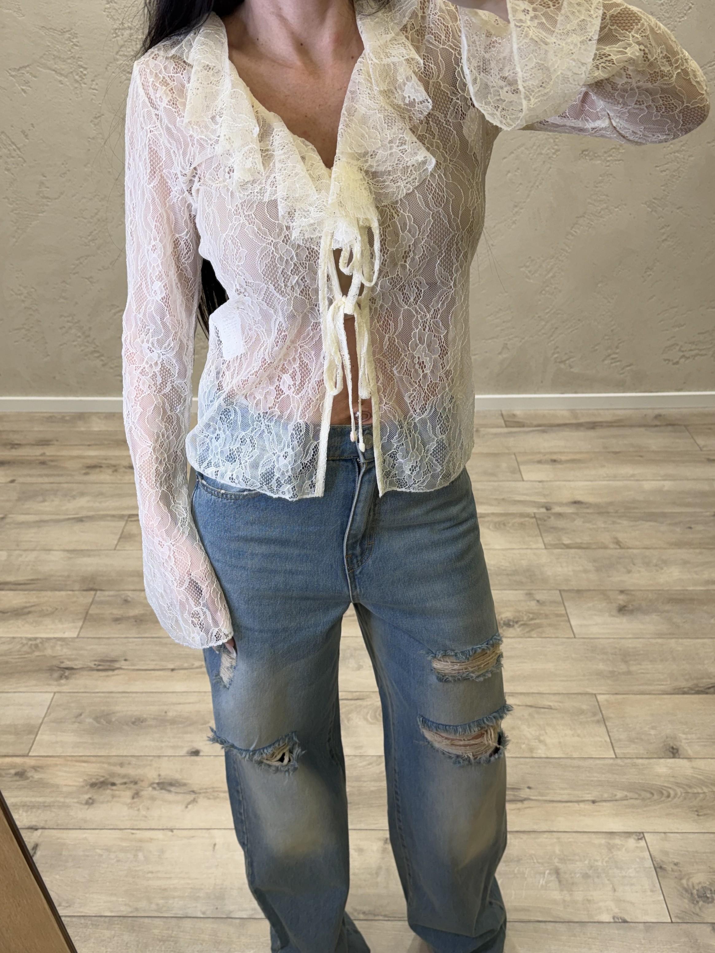 blusa in pizzo con lacci frontali TAB1521 BURRO VICOLO 