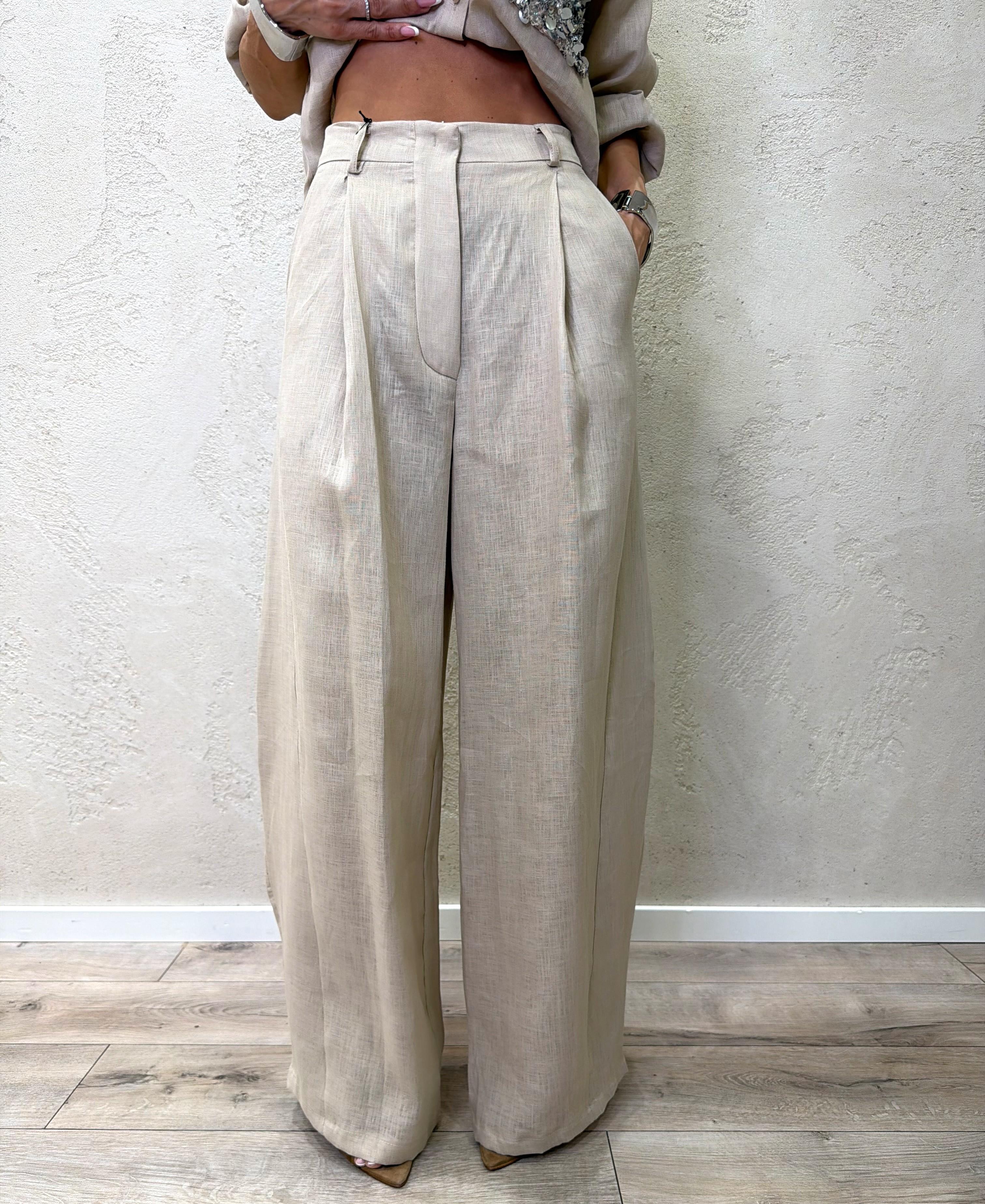 pantaloni modello balloon in 100% lino S26PE08 BEIGE TENSIONE IN 
