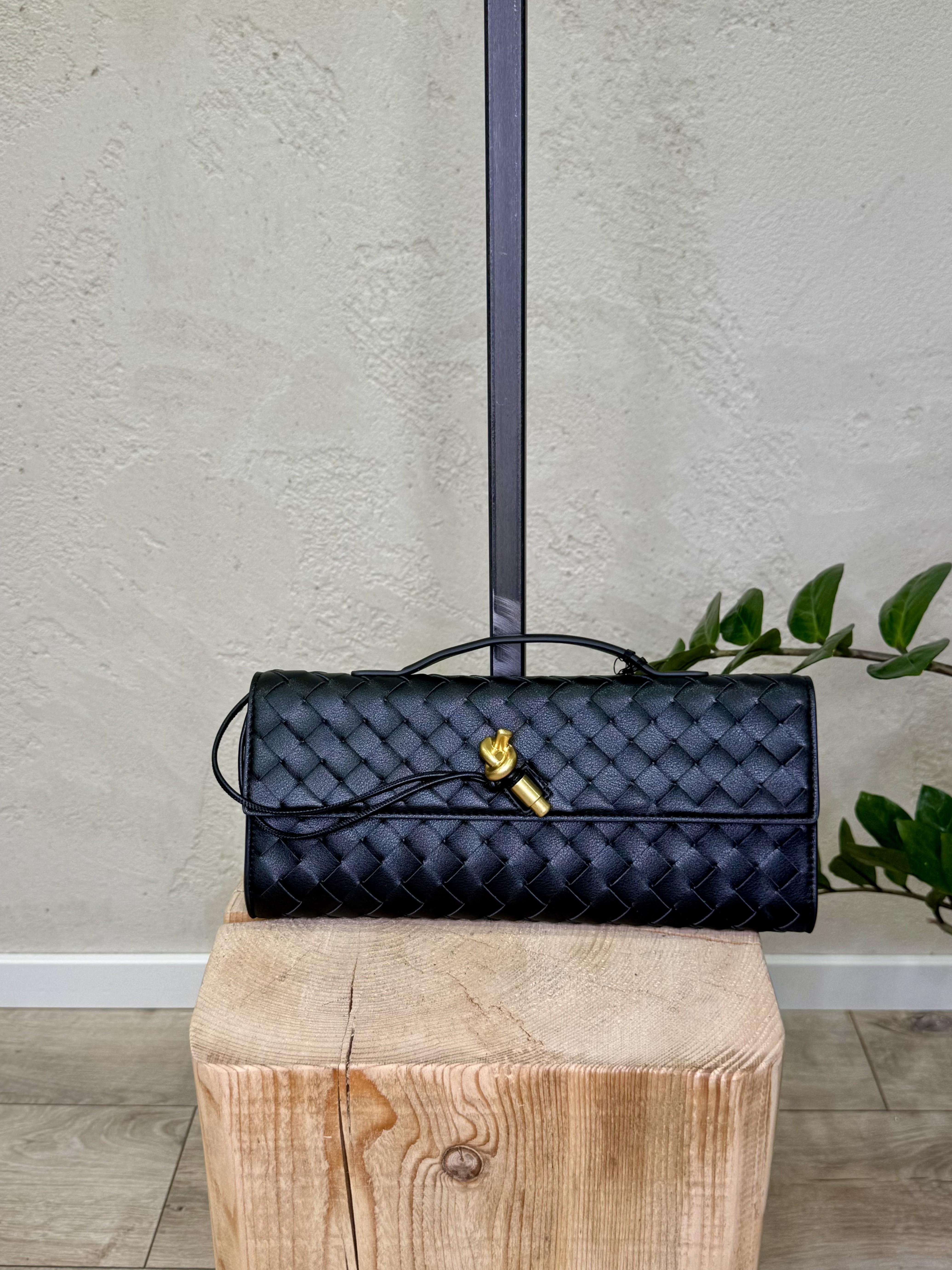 borsa clutch intrecciata 100% vera pelle BPINTRECCIO NERO ELEVI 