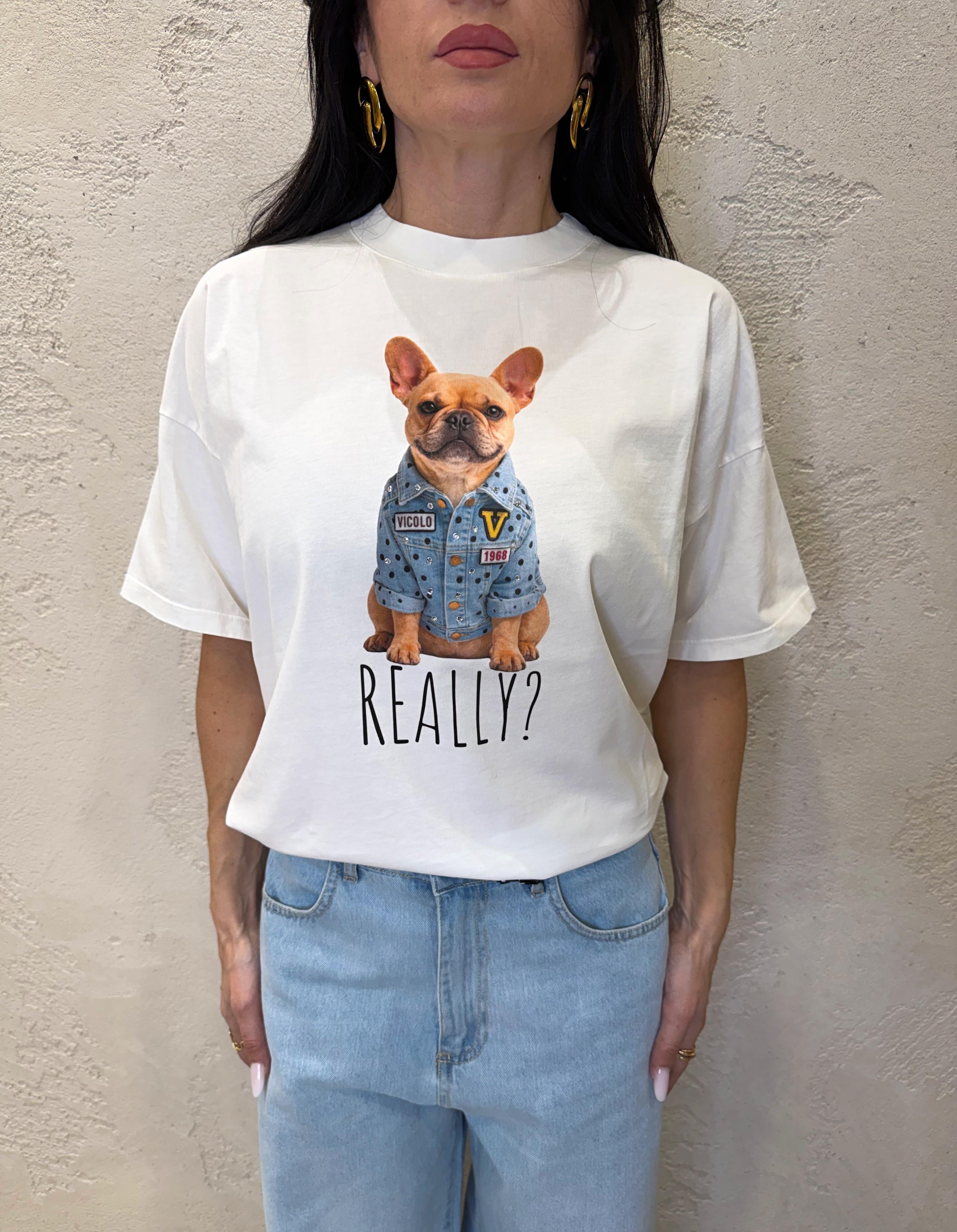 t-shirt bulldog francese RAB0562 PANNA VICOLO 