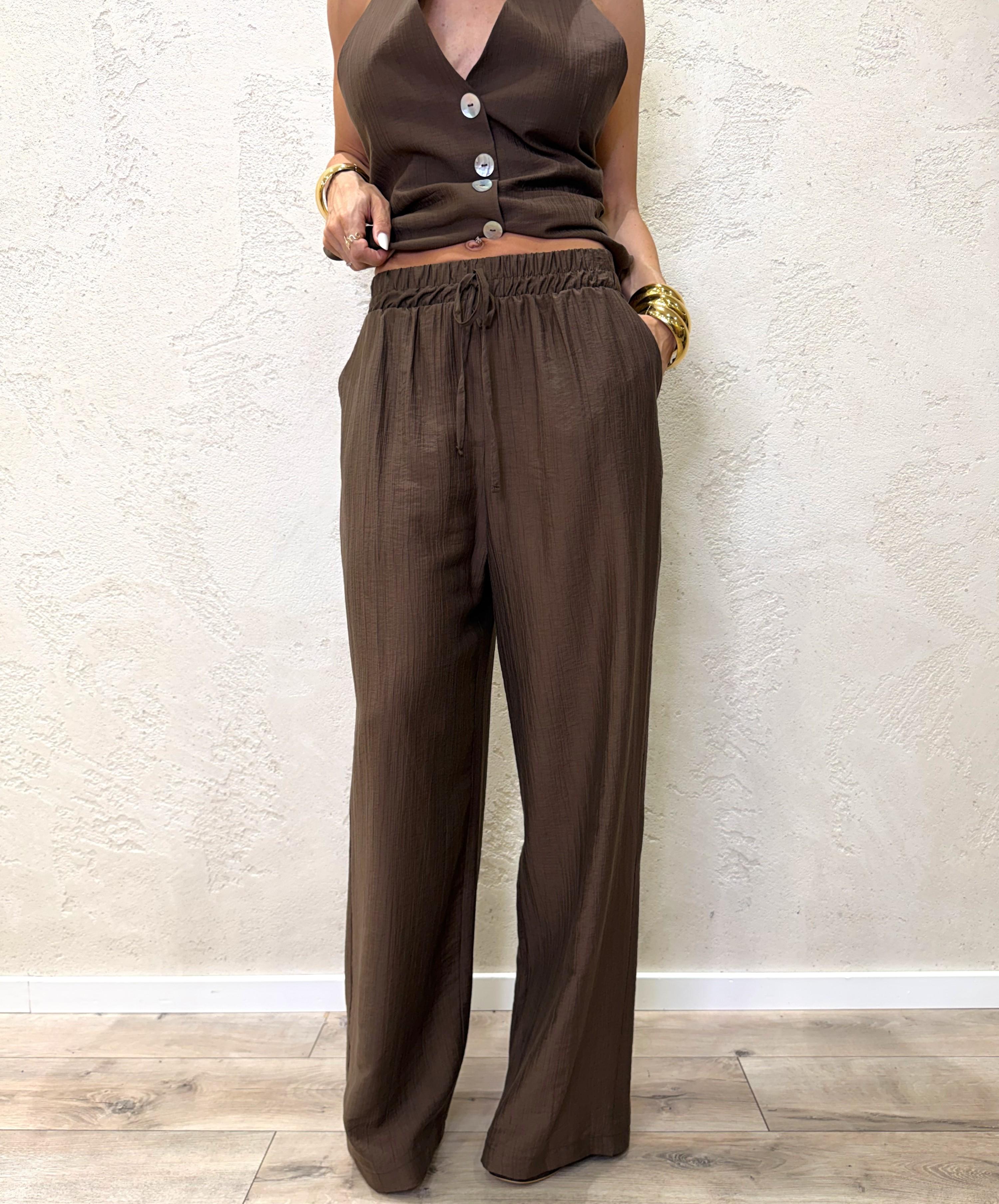 pantalone morbido a palazzo con cuolisse in vita PIA-Q549 MORO HAVEONE 